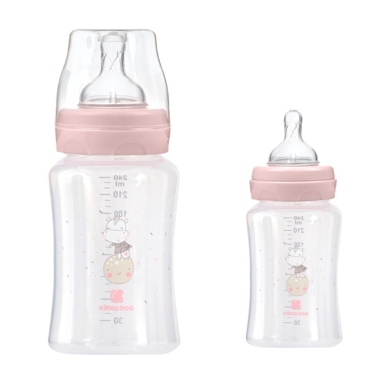 Kikkaboo Babyflasche Babyflasche PP 240 ml, ab rosa M, Größe Silikonsauger Monaten Anti-Kolik, 3