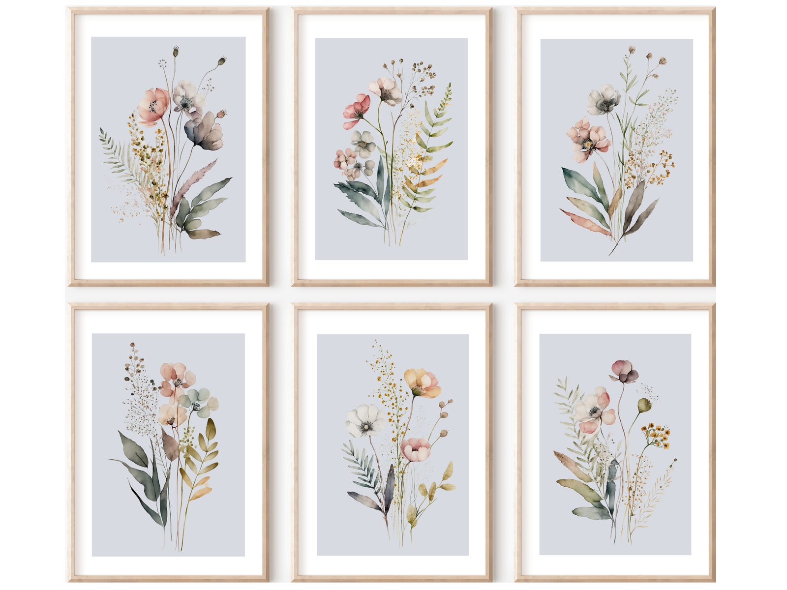 homestyle-accessoires Poster Wandposter Bilderwand Set 6-teilig, Wiesenblumen Blumen, Hochformat, Künstlerpapier, stilvoll für jedes Zimmer, ohne Rahmen