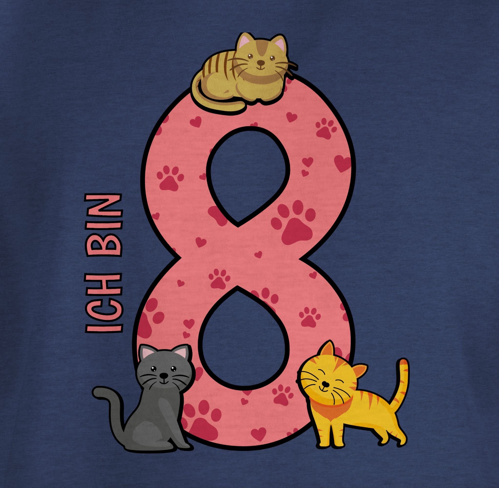 Dunkelblau Geburtstag 8. Meliert 1 T-Shirt Katzen Achter Shirtracer