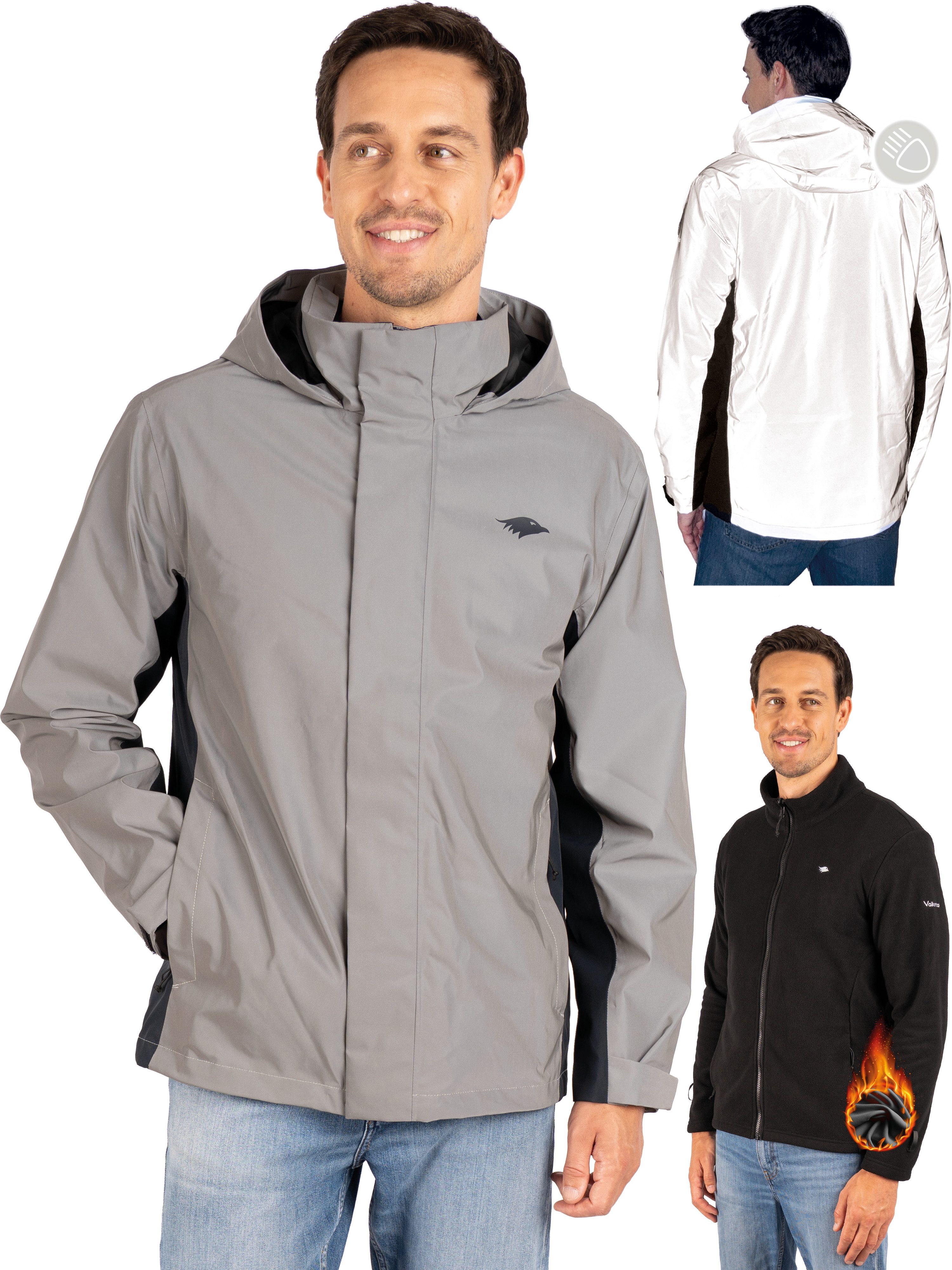 Valkental 3-in-1-Funktionsjacke für Herren (Reflektierend & Wasserdicht) Fleece Zipp-In & Verstaubare Kapuze