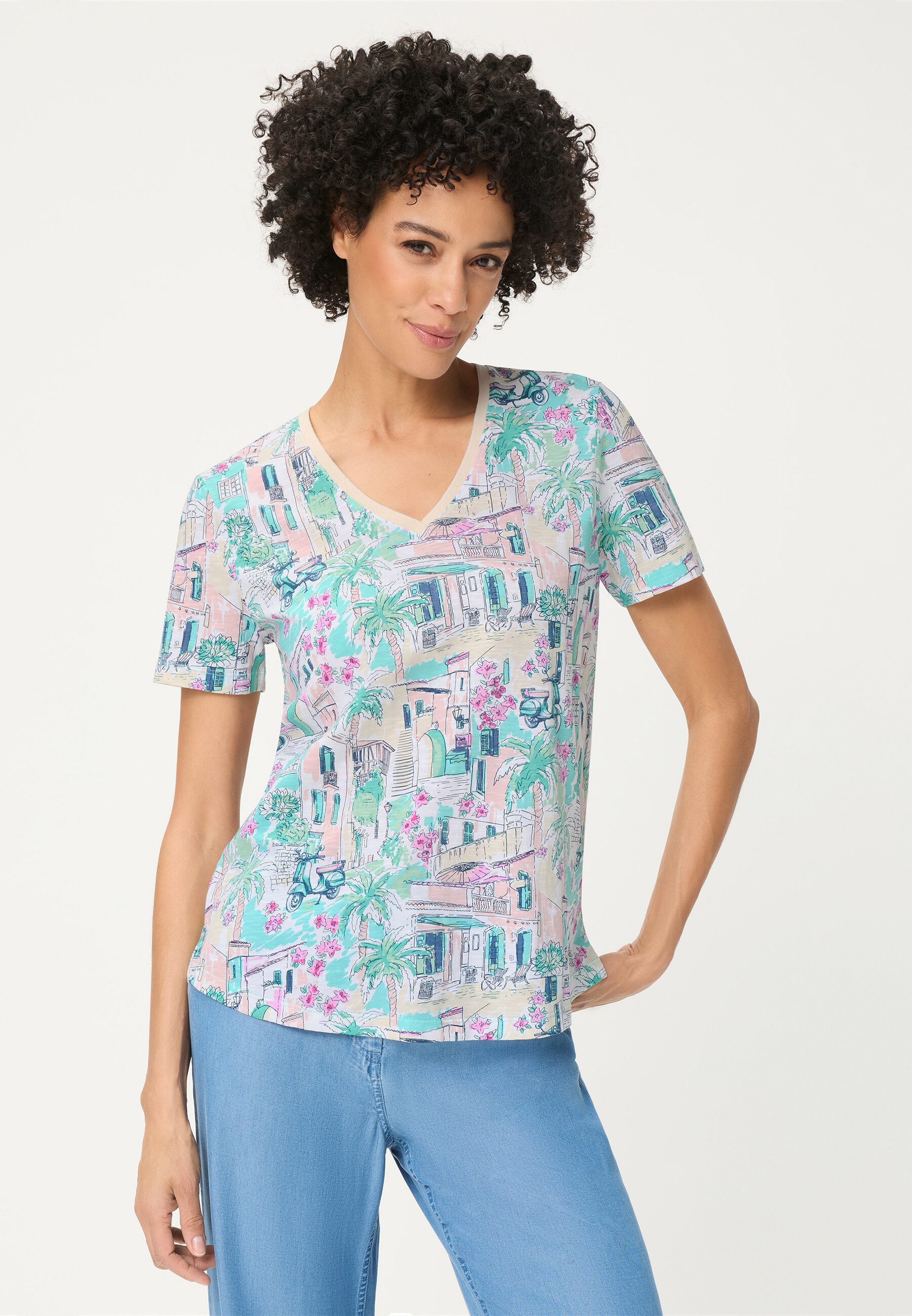 T-Shirt Shirt mit Panneaux-Print und V-Ausschnitt