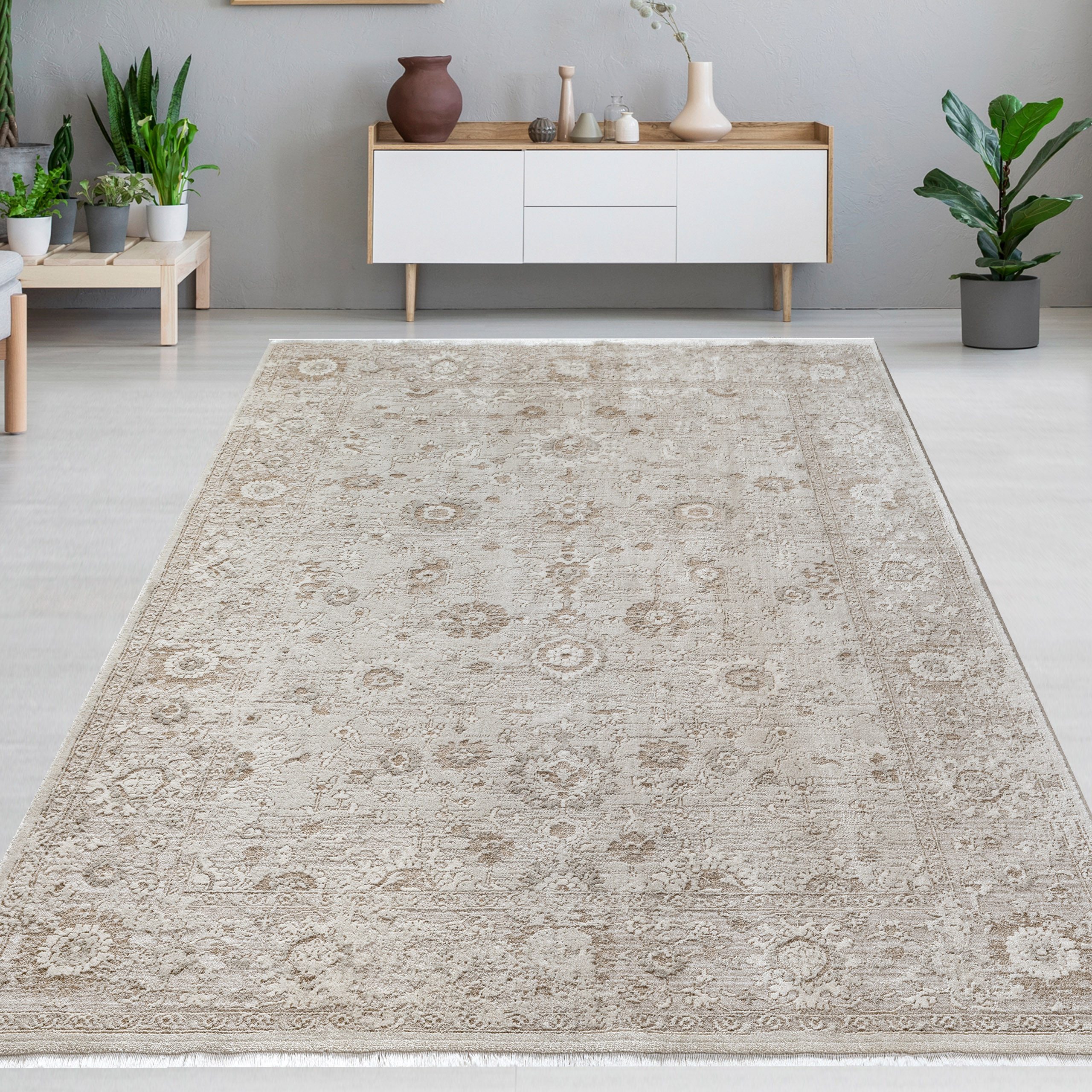 Carpetia Teppich Design-Teppich beige Vintage Look elegant für moderne Wohnräume, rechteckig