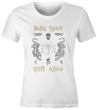 Neverless Print-Shirt Damen T-Shirt Tiger Motiv Totenkopf India Spirit Schriftzug Indien Fashion Streetstyle Slim Fit Neverless® mit Print
