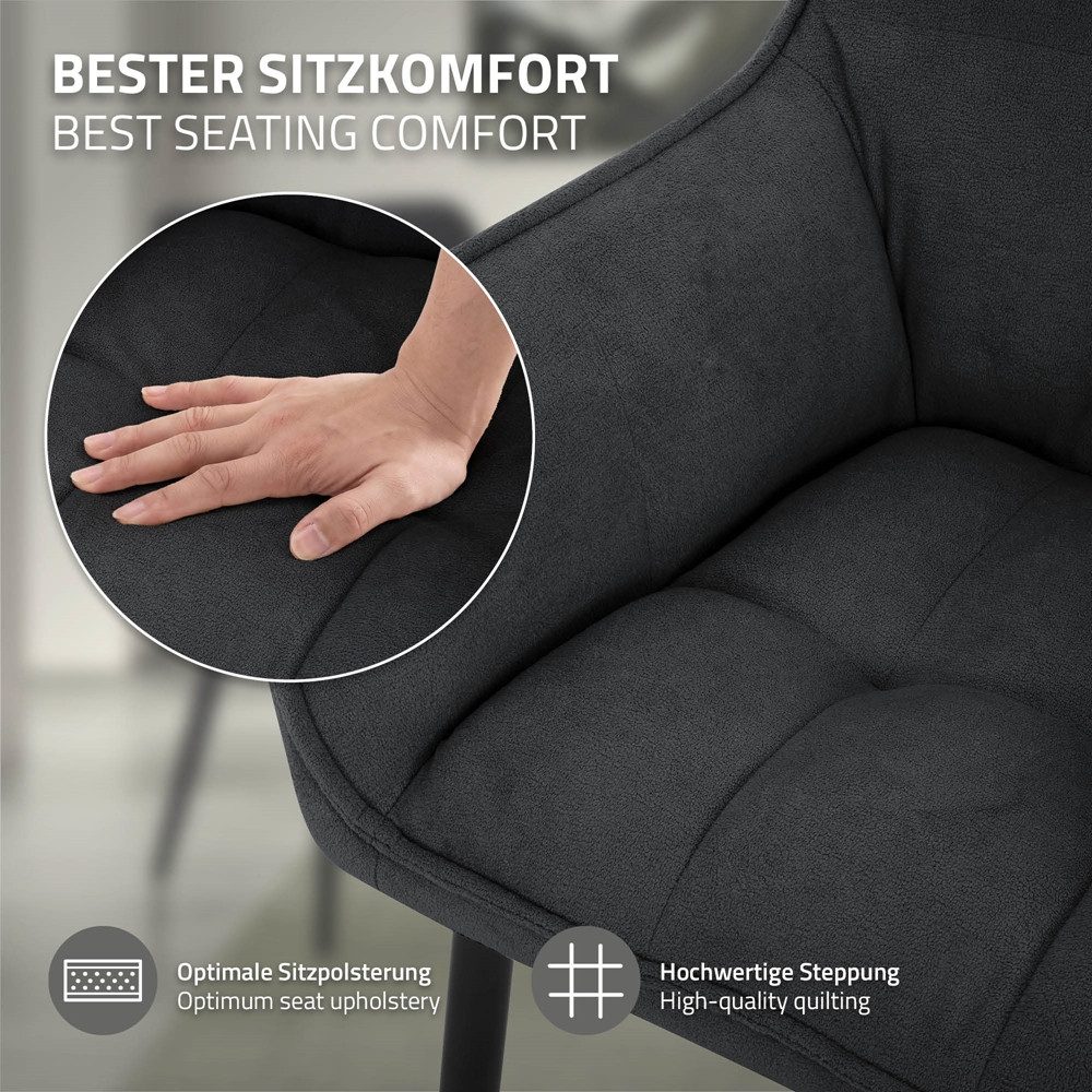 ML-DESIGN Polsterstuhl Esszimmerstuhl mit dickem gepolsterter Sitz Rücken- und Armlehnen (4 St), Wohnzimmerstuhl aus Frotteestoff Schwarz Loungesessel Küchenstu – Bild 4 von 5