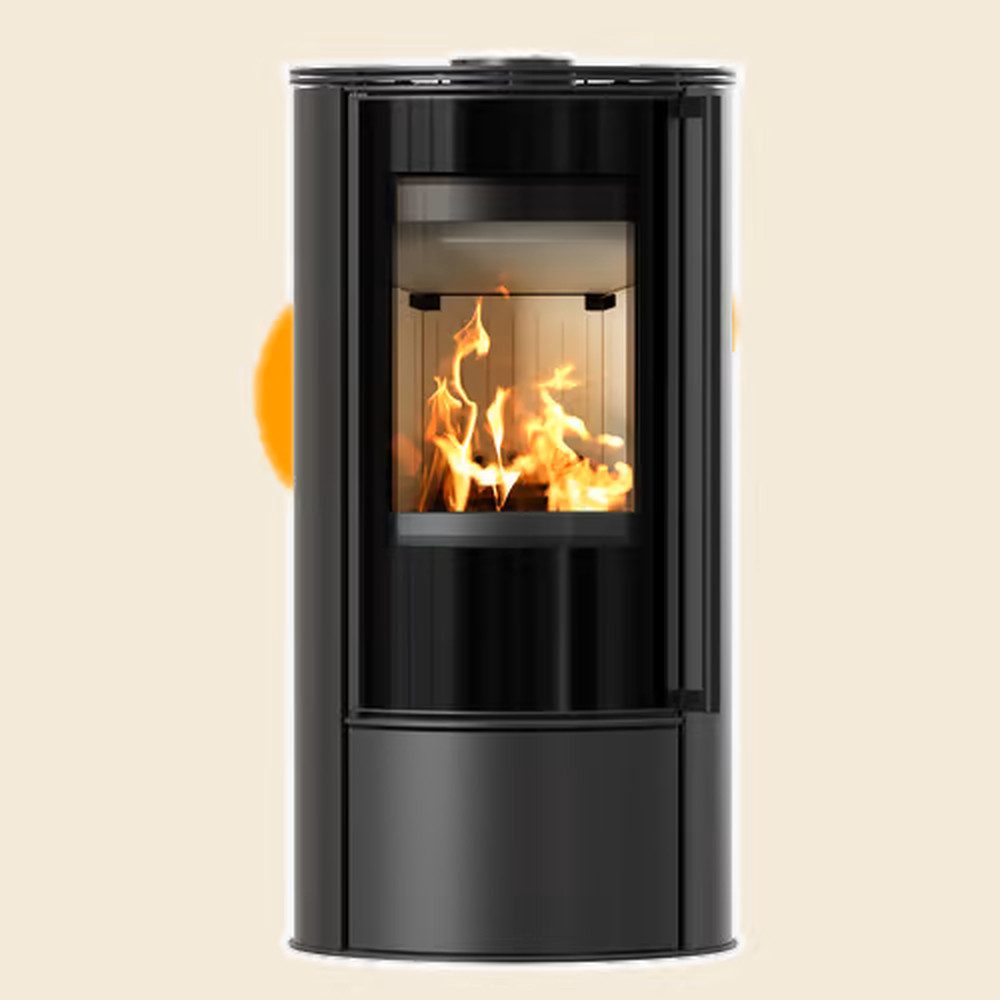 Kratki Kaminofen PRO Kaminofen aus Stahl ERIK Ø 150 5,5 kW mit Türfeder, 5,50 kW, Griff in Form einer Reling