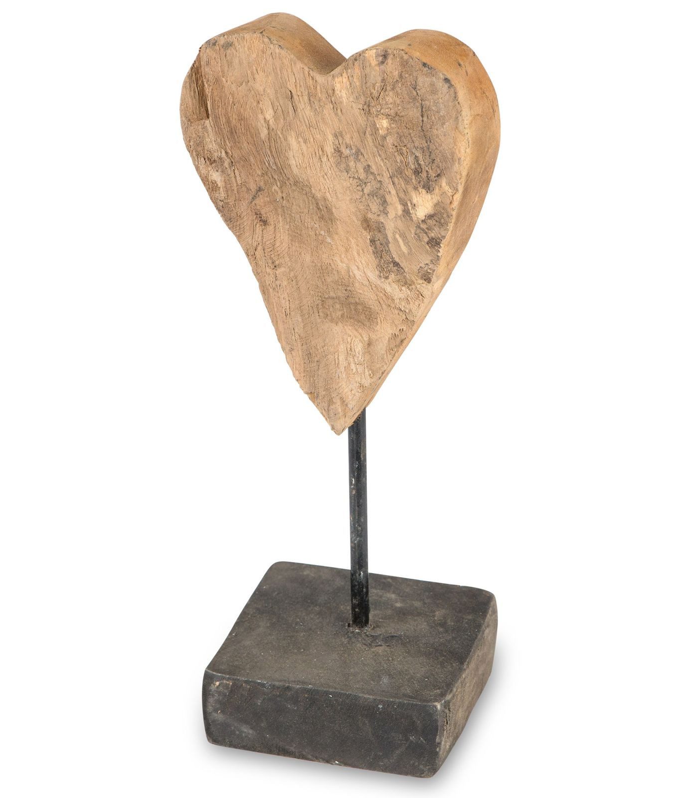 Kremers Schatzkiste Skulptur Herz auf Fuß Teak Holz 34cm massives Deko Objekt auf Metallständer