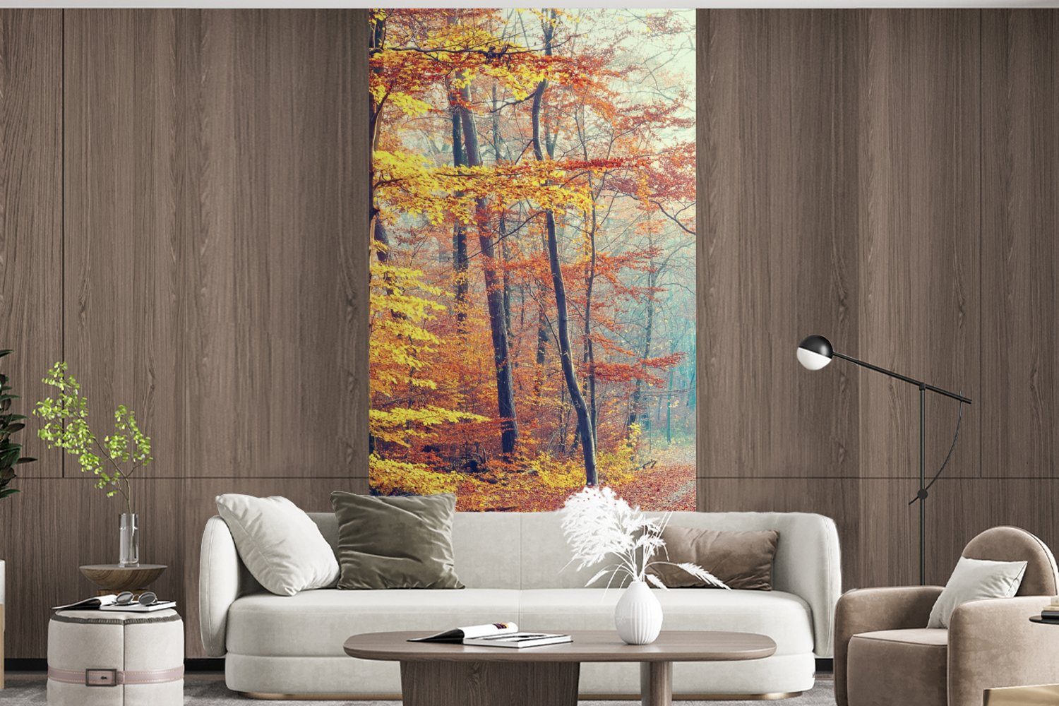MuchoWow Fototapete Wald - - Herbst Vliestapete (2 Laub, für Schlafzimmer bedruckt, Matt, Fototapete St), Wohnzimmer Küche