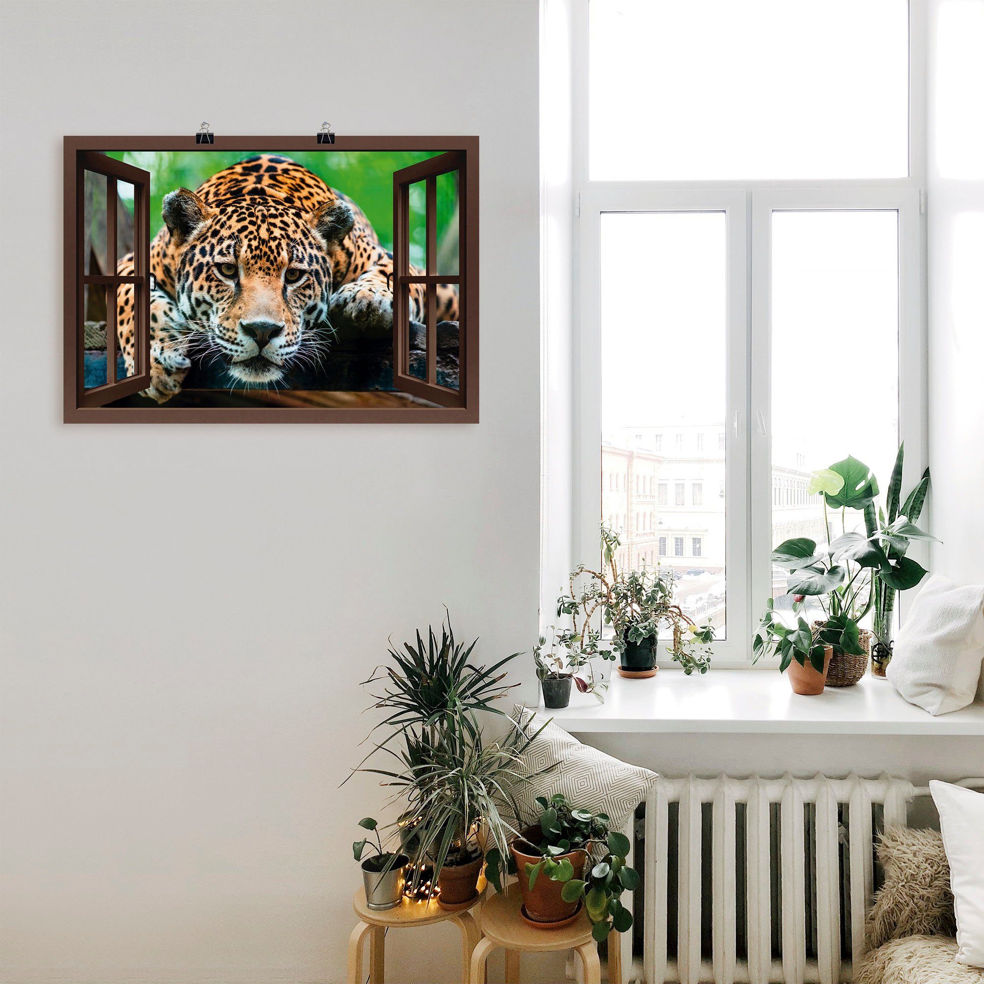 Größen St), oder Poster Wandaufkleber Leinwandbild, Wildtiere Wandbild - Jaguar, Fensterblick Südamerikanischer (1 versch. Artland in als Alubild,