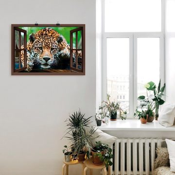 Artland Poster Fensterblick - Südamerikanischer Jaguar, Wildtiere (1 St), als Alubild, Leinwandbild, Wandaufkleber oder Poster in versch. Größen