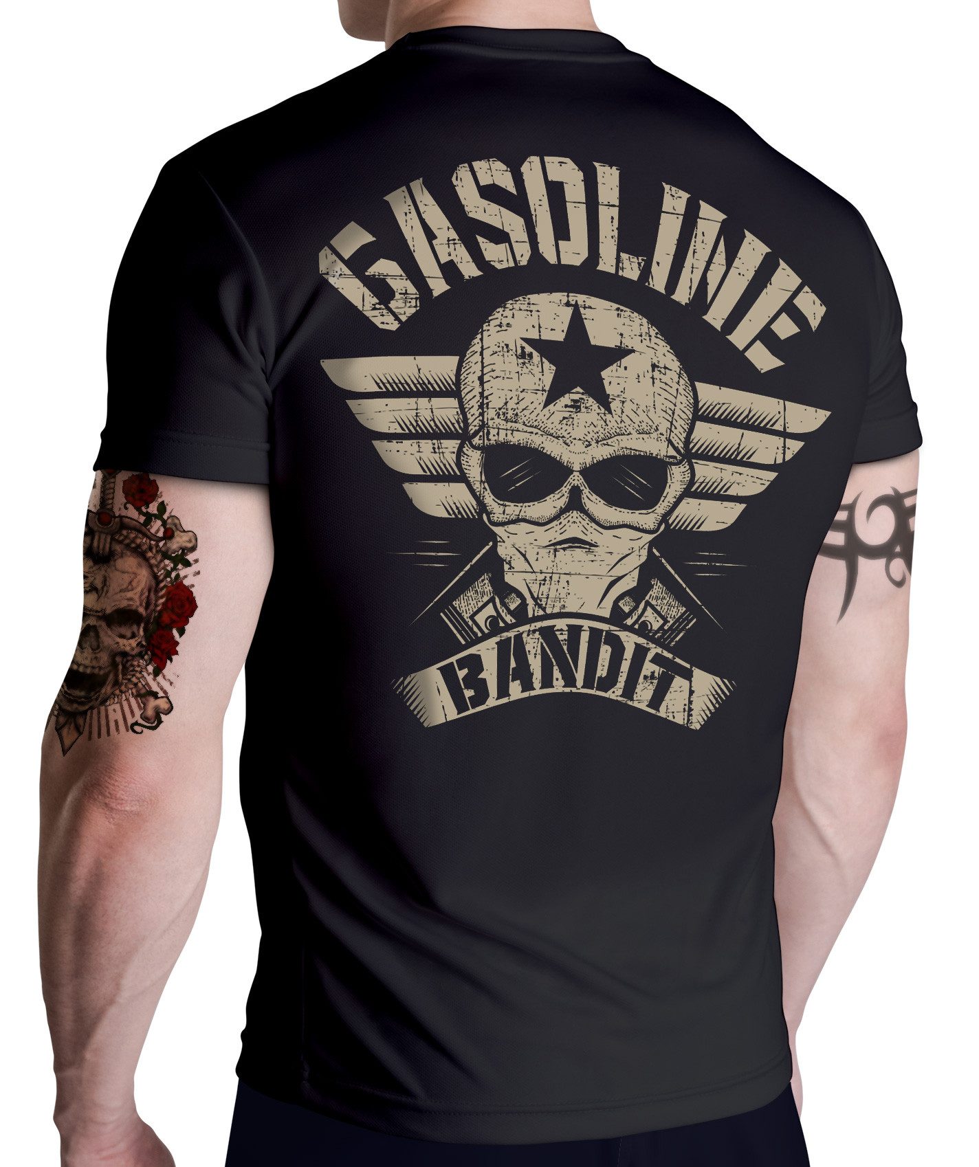 GASOLINE BANDIT® T-Shirt für Biker Racer: Design Wing Logo auf der Rückseite