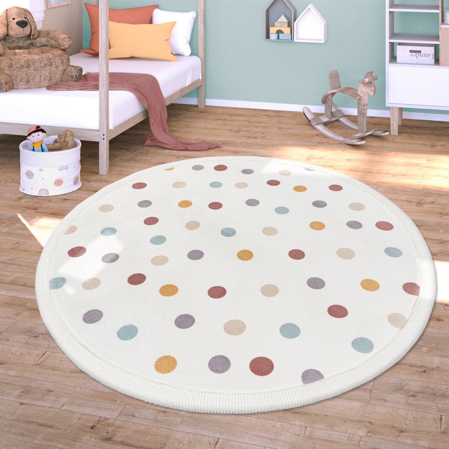 Kinderteppich Kinderzimmer Kinderteppich Spielmatte mm Gelb Home, Creme 24 Punkte kreisförmig, Blau TT Regenbogen Höhe: Planet, Sonne