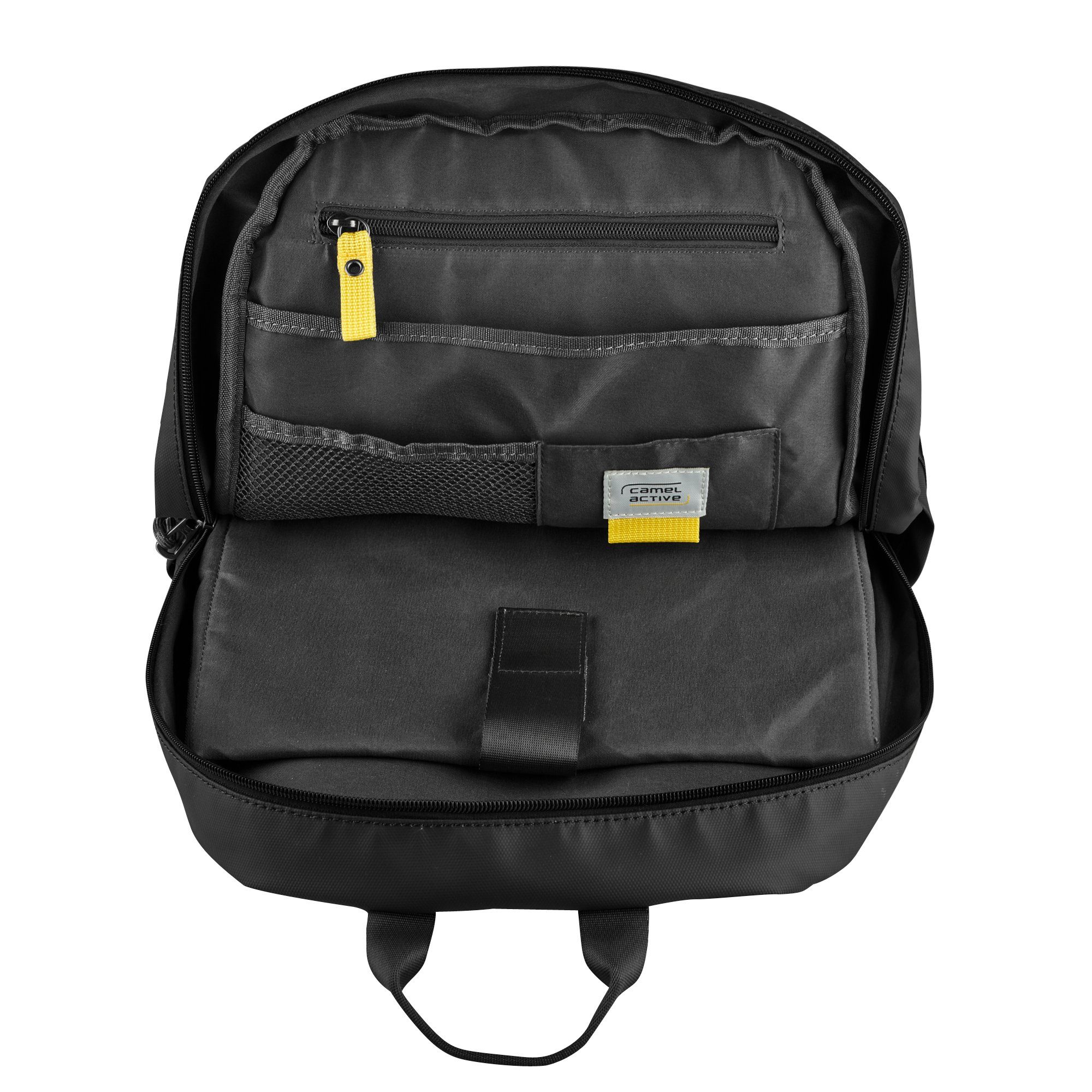 camel active Rucksack Explore, wasserabweisendes recyceltes Nylon und reflektierende Reißverschlüsse