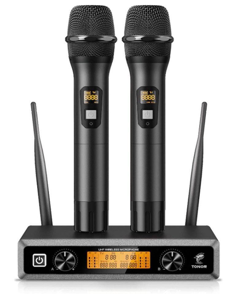TSE Mikrofon TONOR UHF Funkmikrofon Set mit 2 Handmikrofonen TW820