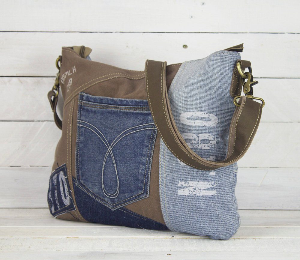 CrossbodyTasche 52247, abnehmbaren Umhängetasche Sunsa Schulterriemen, recycelter Mit Jeanstasche Jeansstoff