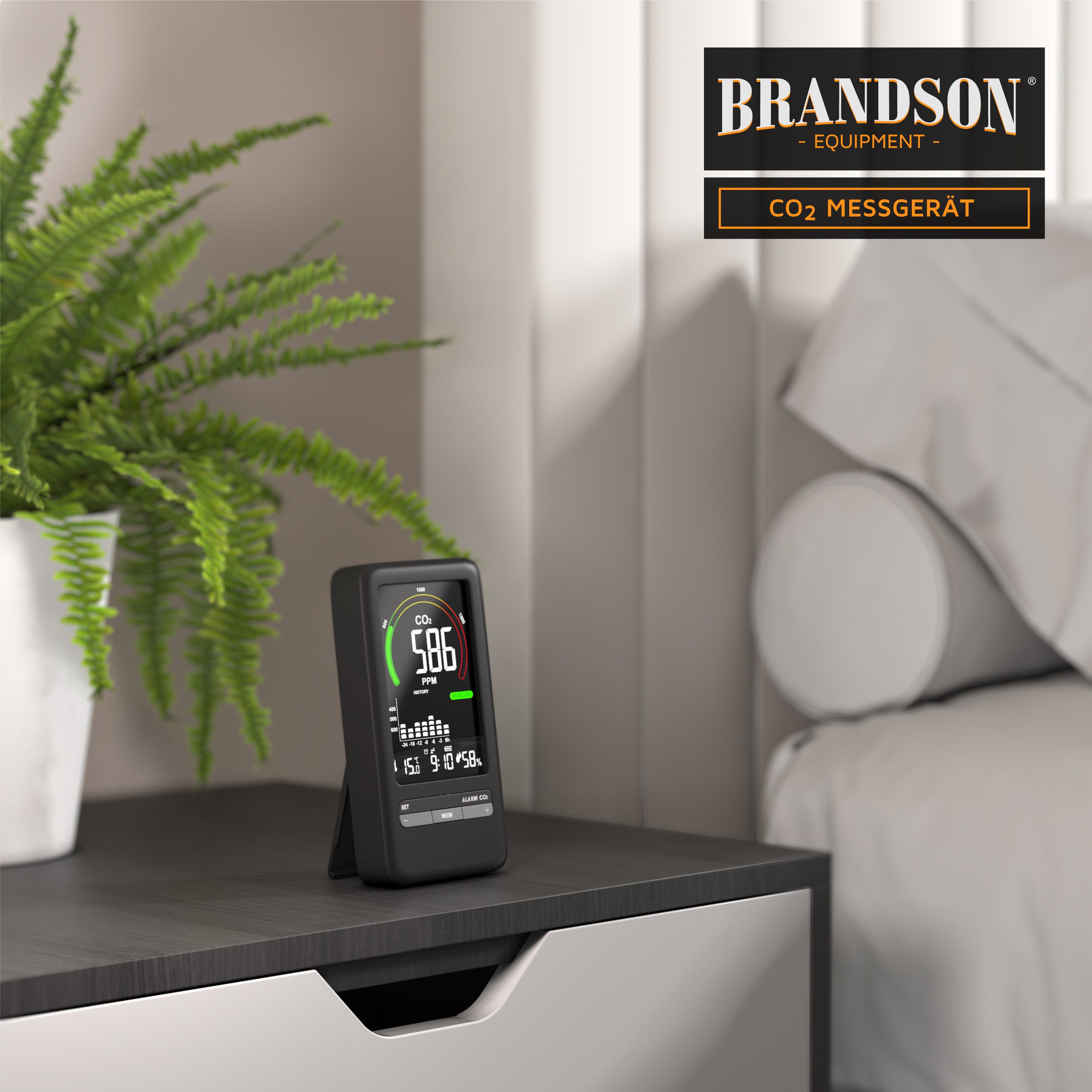 Brandson Raumluft-Qualitätssensor CO2 Messgerät, Kohlendioxidmessung, Luftqualität Melder, Warnmelder, Sensor für Luftqualität, CO2 Messung, Präzise Kohlendioxidmessung