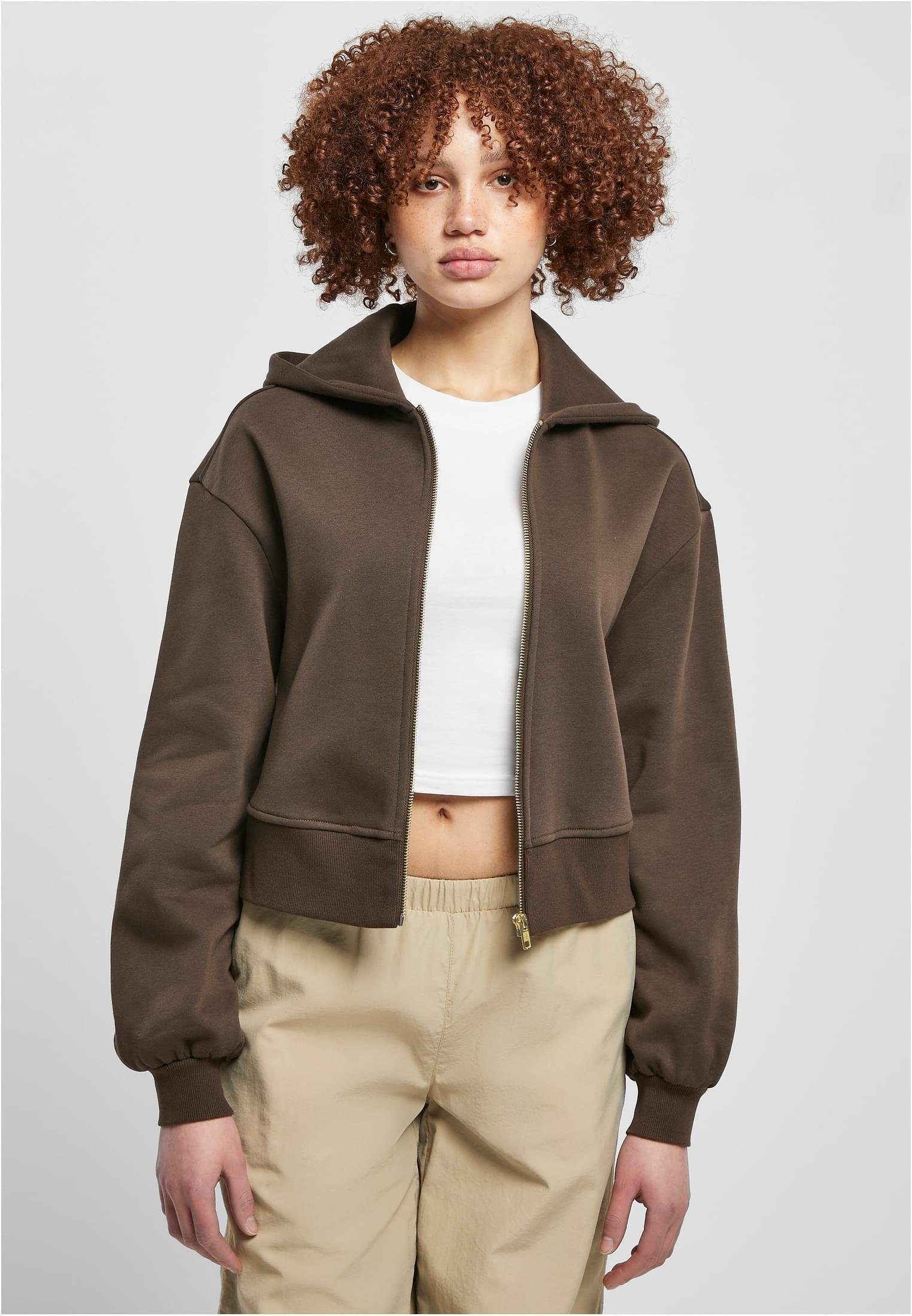 Kapuzensweatjacke Ladies Short Oversized Zip Jacket Damen Kapuzenjacke