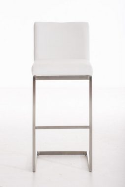 TPFLiving Barhocker Paros (mit hoher Rückenlehne und Fußstütze - Hocker für Theke & Küche), Gestell: Metall Edelstahl - Sitzfläche: Stoff Weiß
