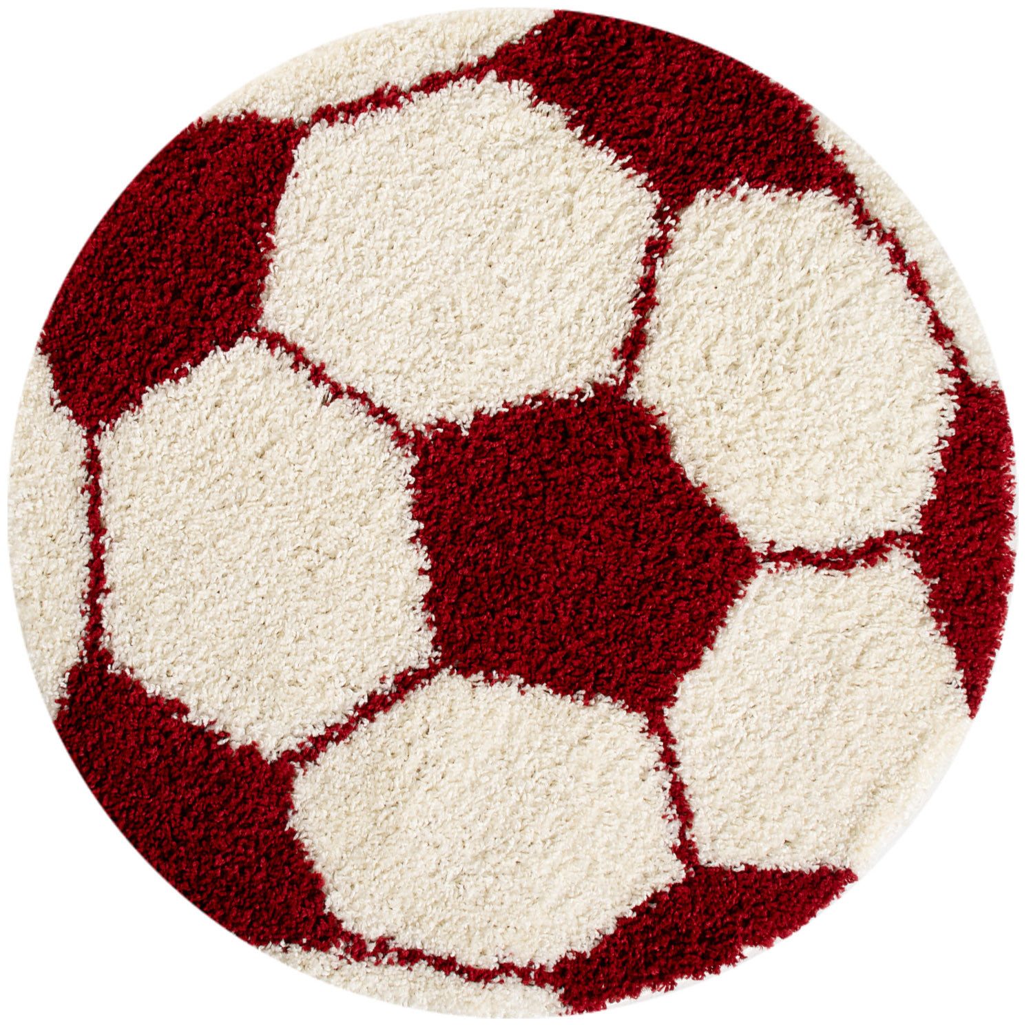 KADIMA DESIGN Kinderteppich MATREI Shaggy Langflor Spielteppich Kinderzimmer Bunt Waschbar, Rund, Höhe: 32 mm, Rot, 100x100 cm, Strapazierfähig Fußball Waschbar
