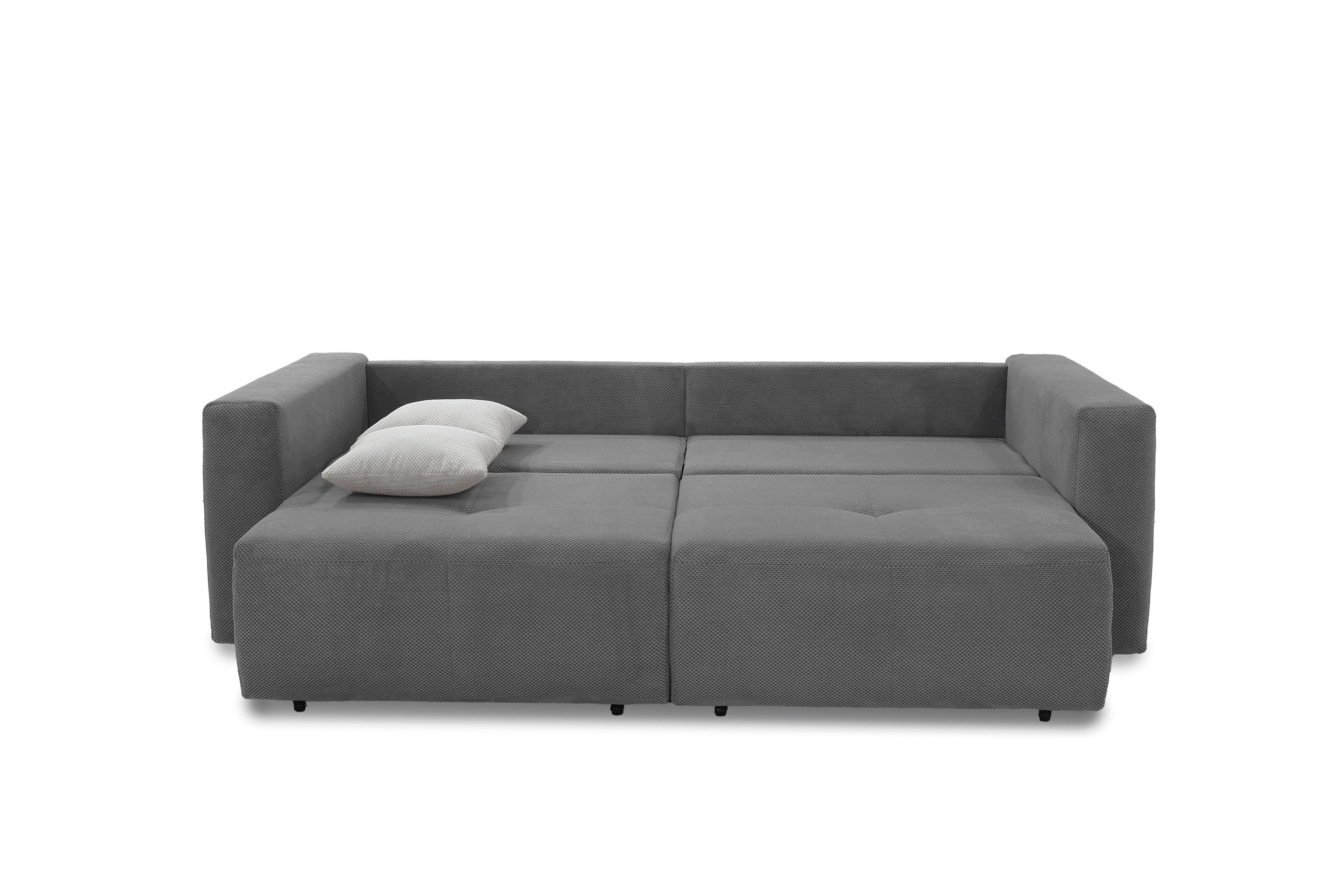 luma-home Schlafsofa 15241, Verwandlungssofa: vom Big-Sofa zur Eckcouch, B243/T115-161/H84 cm, Gästebett mit 2 Bettkästen, Waffelcord-Bezug in Grau