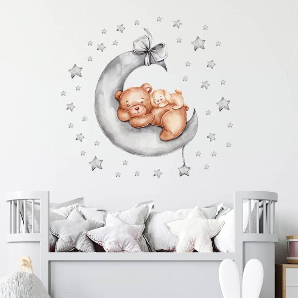 Montegoni Wandsticker Gute Nacht Babytiere Schlafend auf Mond Wandaufkleber günstig online kaufen