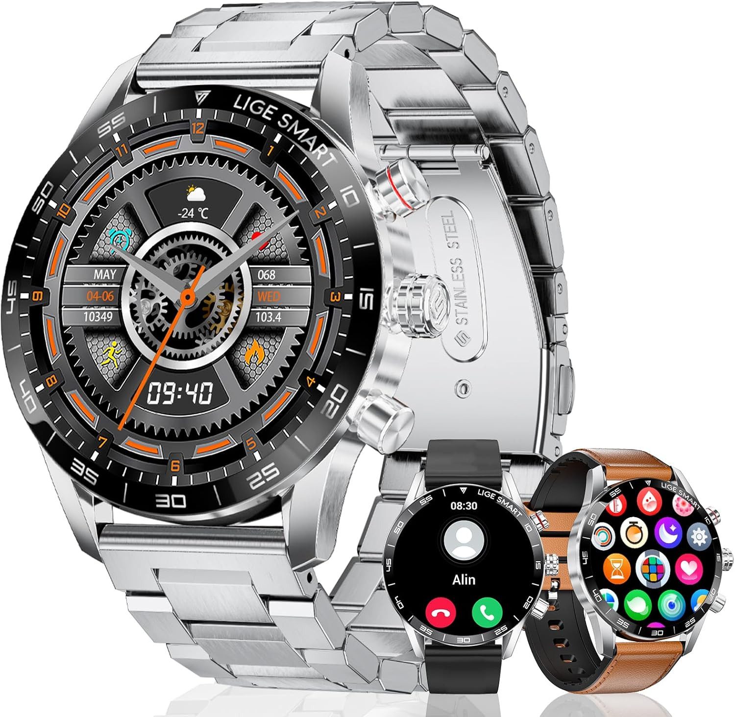 Lige ST2-Q PRO Smartwatch (3,6 cm, android ios), Smartwatch für Herren mit AMOLED Display Bluetooth Telefonie IP68