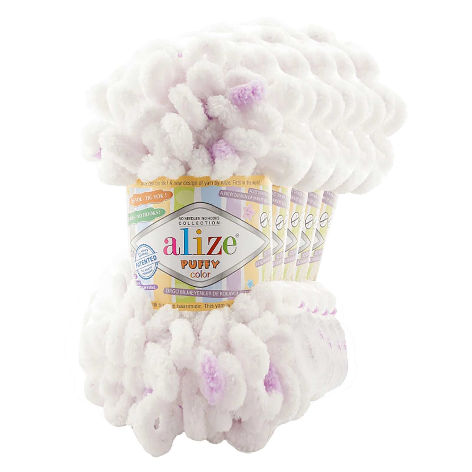 Alize 5 x 100g Strickgarn ALIZE Puffy Color Stricken ohne Nadeln Häkelwolle, 9 m (Sparpaket), 6470