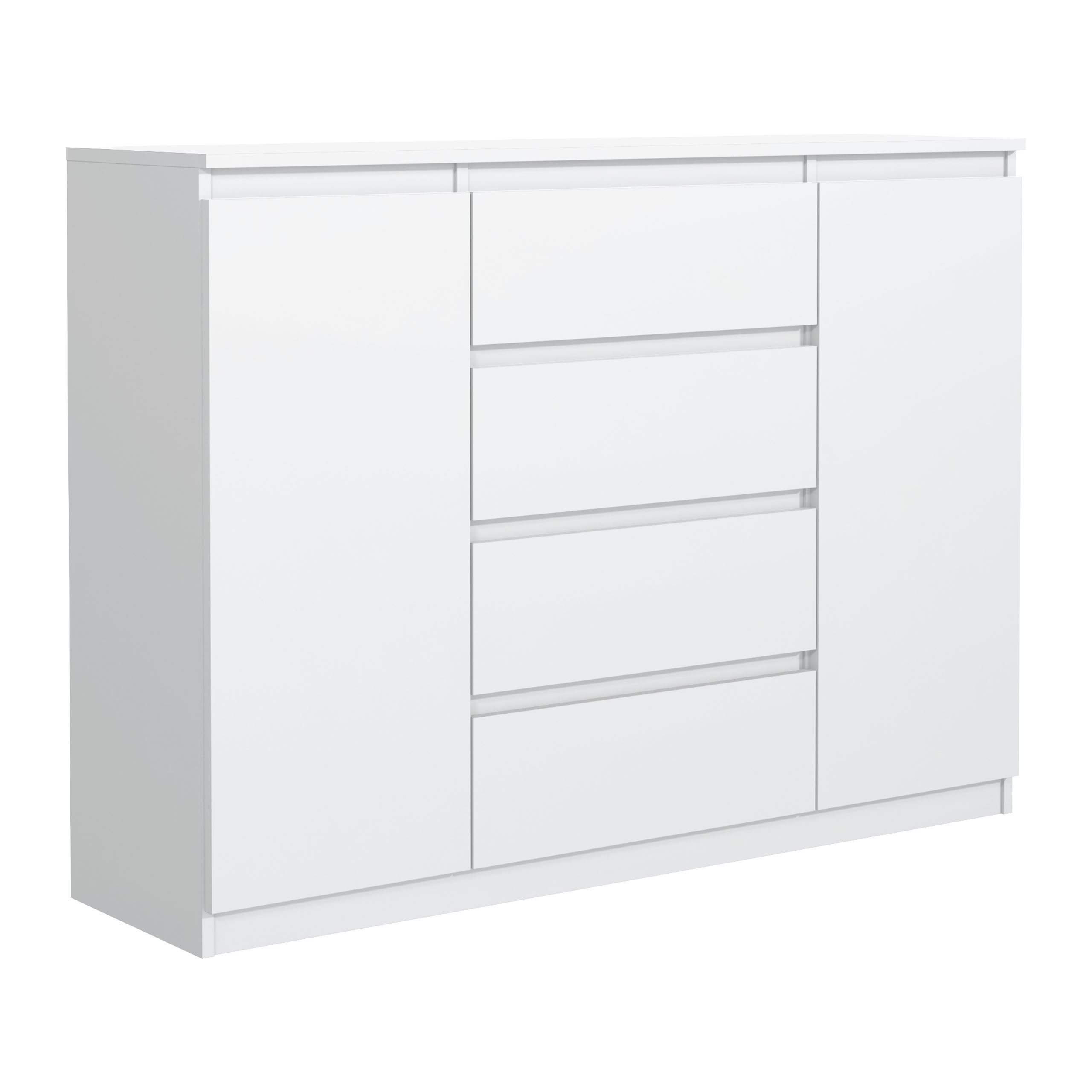 Masseno Kommode NUDO 120 cm Sideboard mit 4 Schubladen und 2 Türen Weiß
