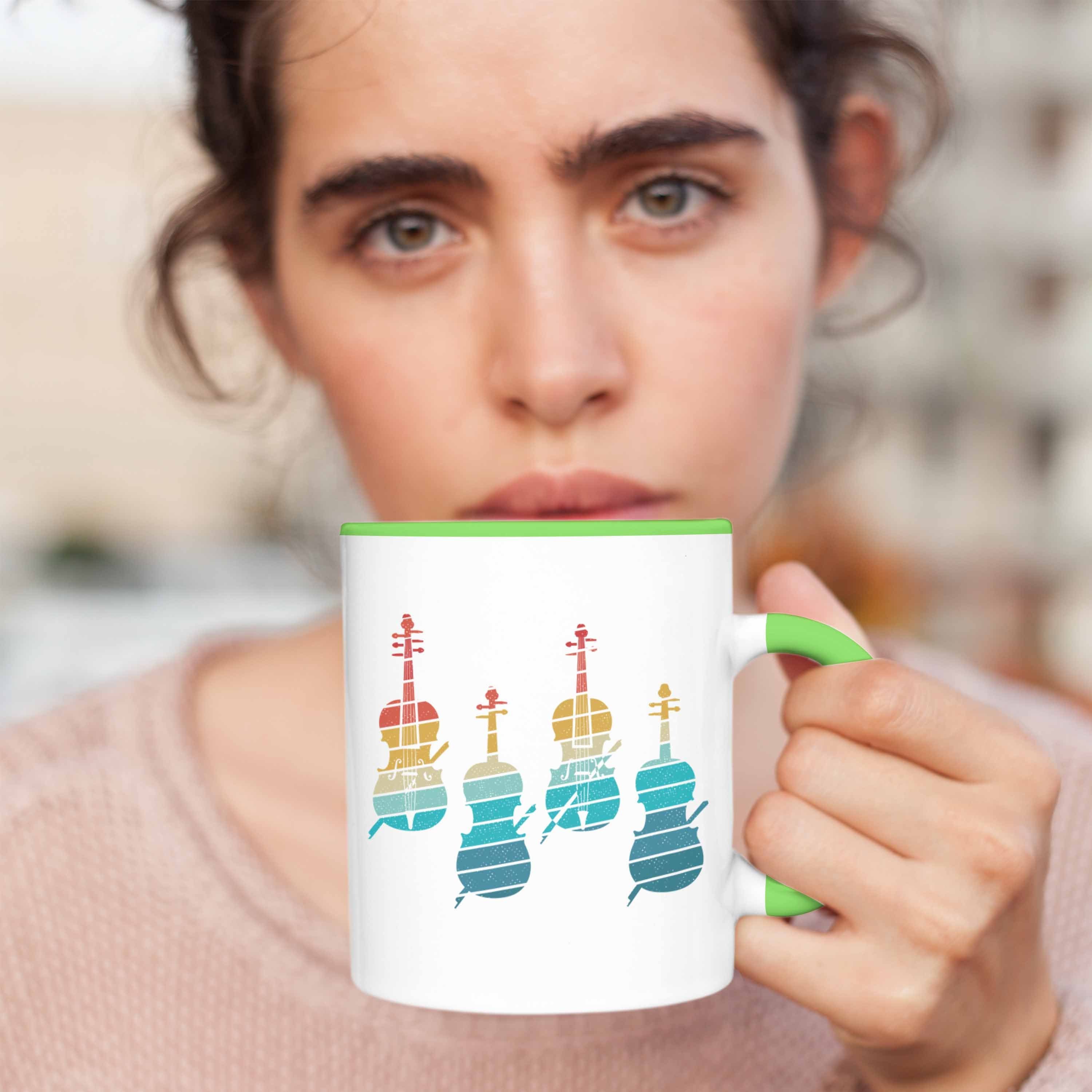 Trendation Kaffee-Becher Tasse Graf Geigenspielerin Geigen Grün Tasse Geigenspieler Geschenk