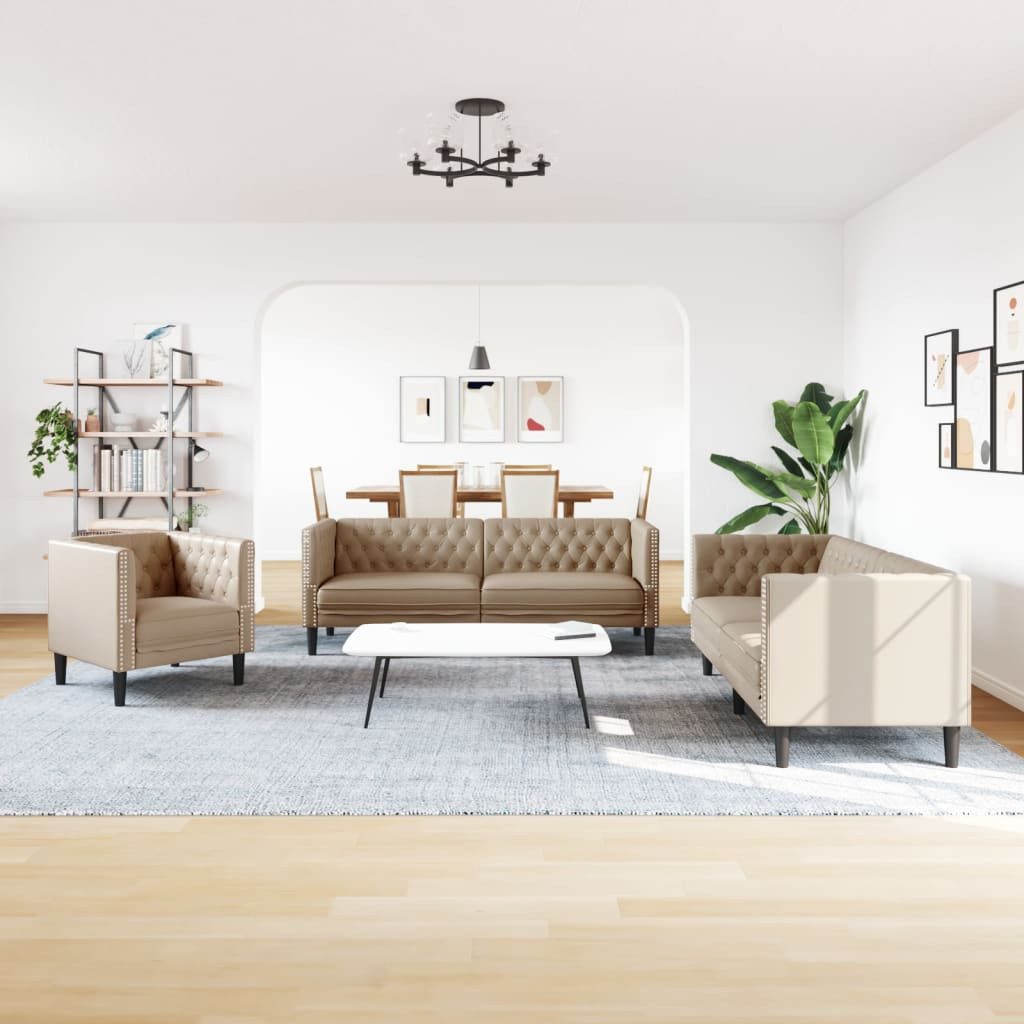 vidaXL Sofa 3-tlg. Chesterfield-Sofa-Set Cappuccino Kunstleder günstig online kaufen