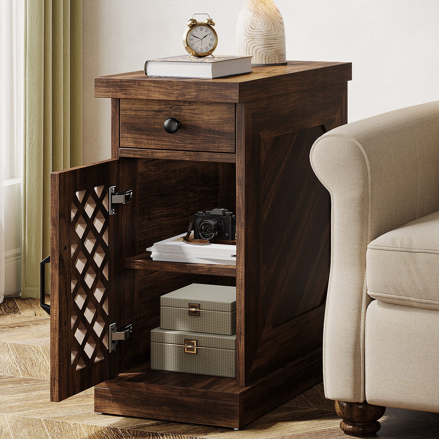 Tribesigns Beistelltisch Sofatisch mit Schublade und Schrank, Couchtisch, für kleine Räume