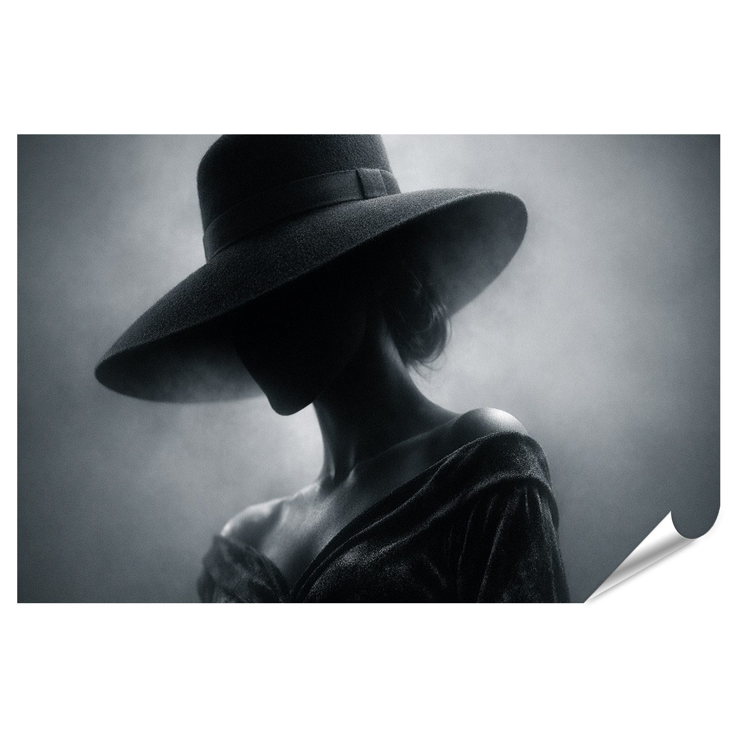 Poster Elegantes einer Frau mit Vintage-Hut in Schwarz-Weiß - Großformat