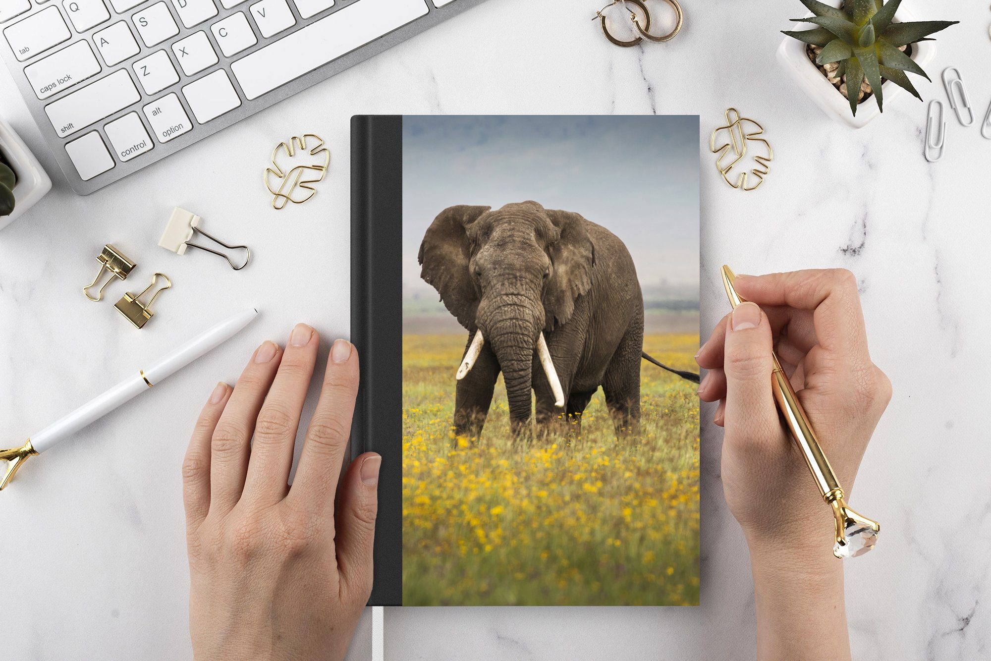 Seiten, - Merkzettel, 98 Elefant Journal, Blumen Gras A5, Notizheft, - Natur, Tiere Haushaltsbuch Notizbuch MuchoWow Tagebuch, - -