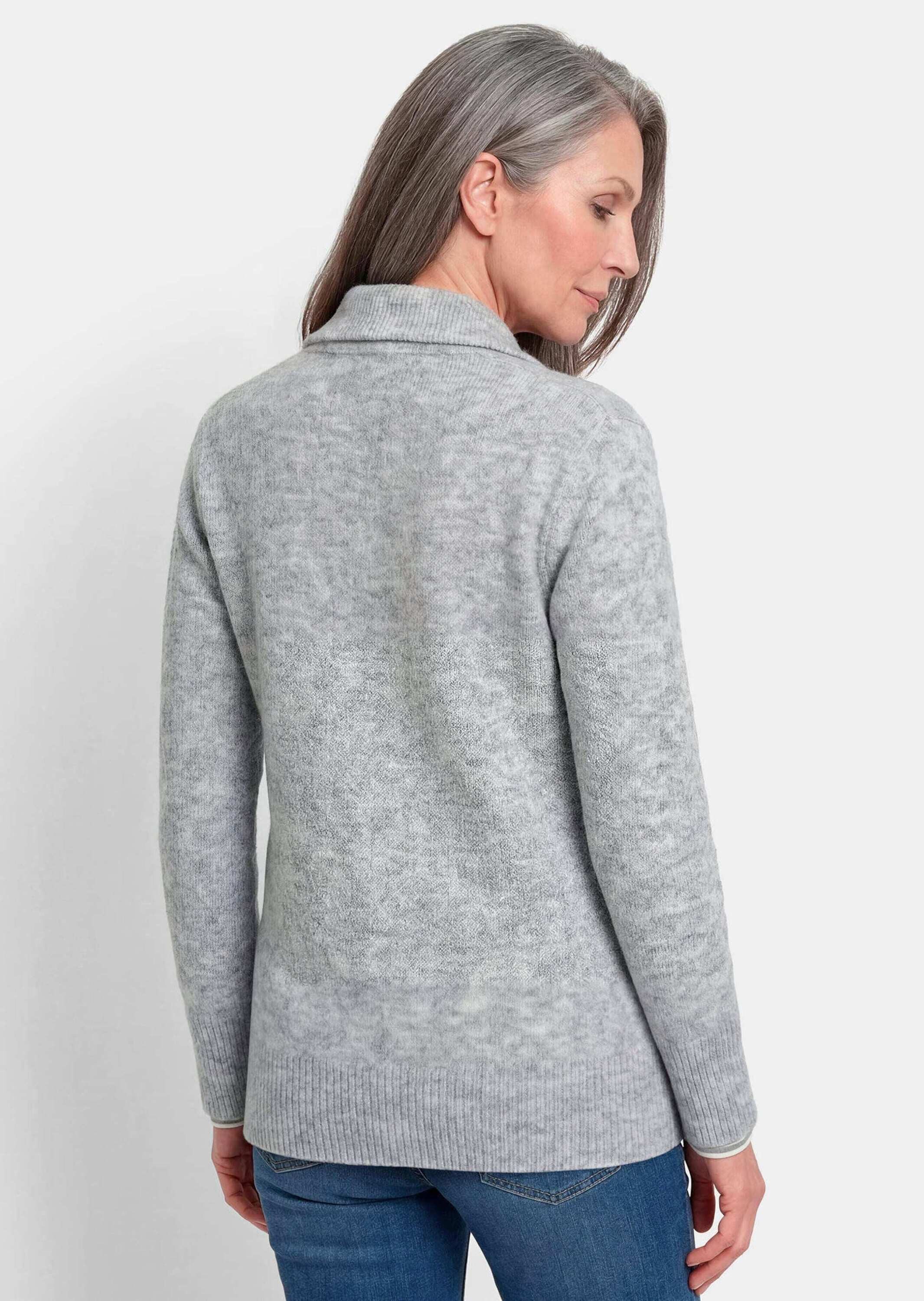 GOLDNER Strickjacke Melange-Cardigan mit Reißverschluss Elastische Strickjacke mit Längsrippe und Stehkragen