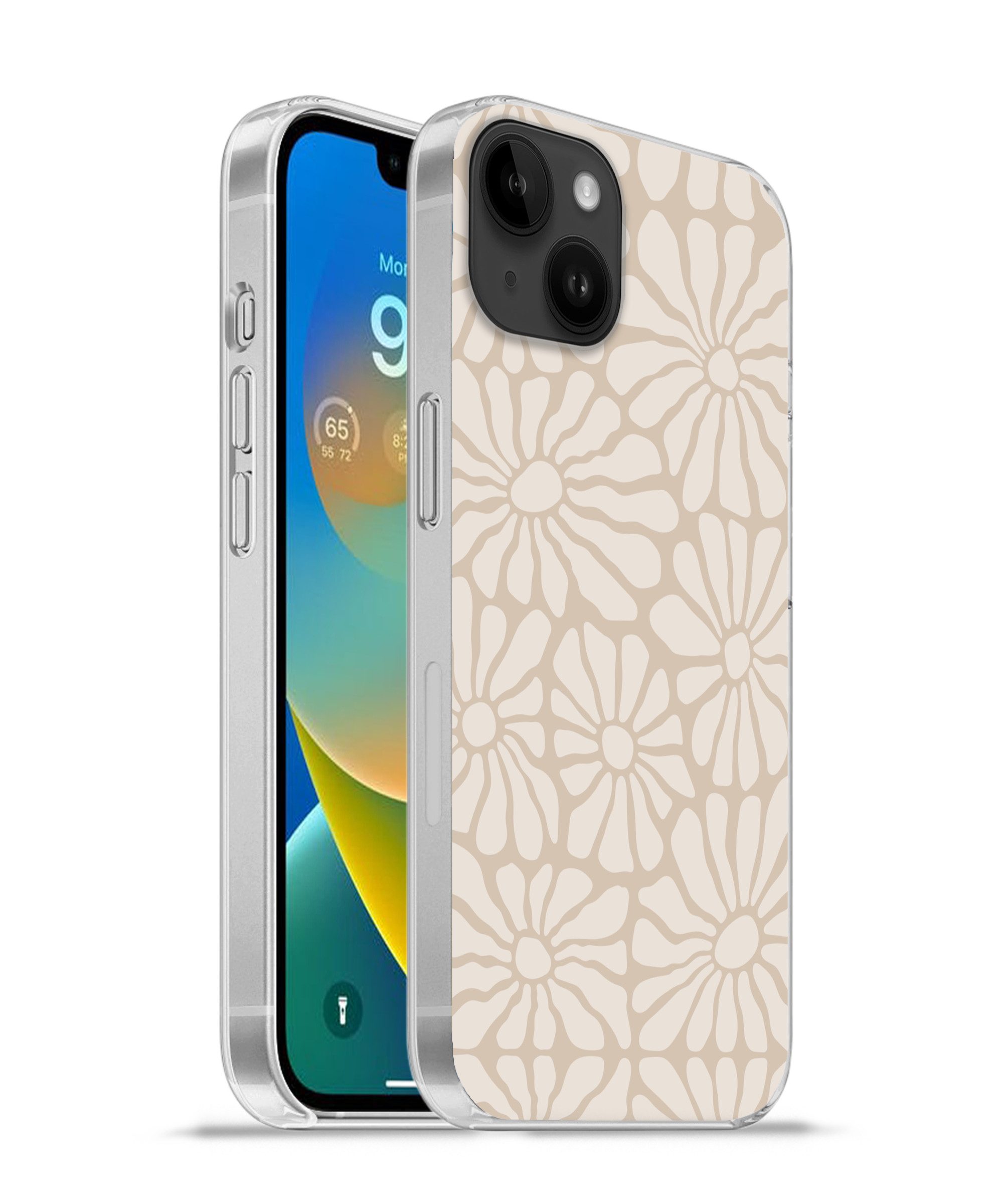 MuchoWow Handyhülle für Apple iPhone 14 Plus Floral - Druck - Beige - Braun - Minimalistis, Smartphone-Bumper, Print, Handy Schutzhülle Dünn