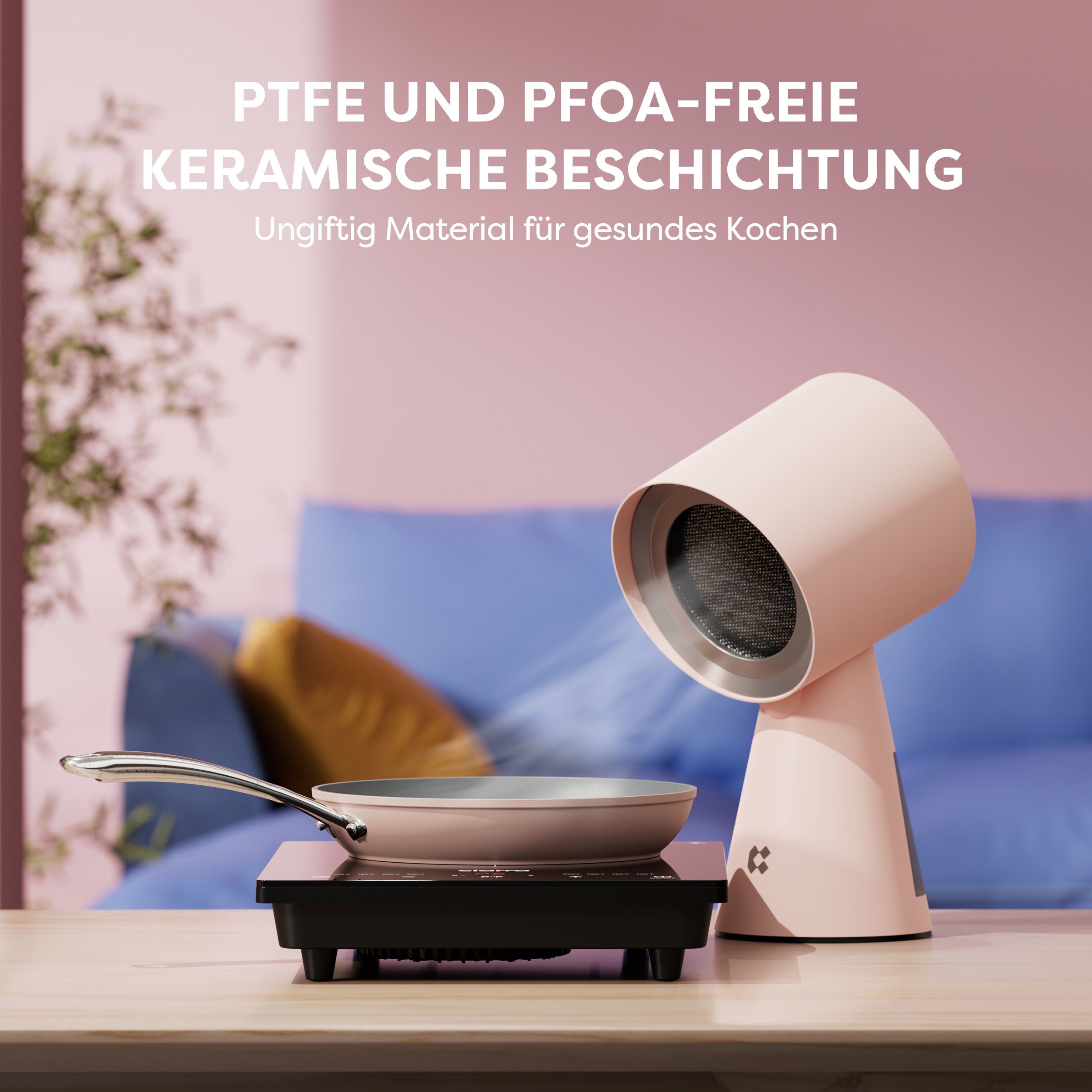 CIARRA Topf-Set MOP7-4, Gusseisen, Keramik, Aluminium (Topf- & Pfannen-Sets, 4-tlg., Backofen, Induktionsgeeignet), Ciarra Beyond Kochgeschirr Pfannenset Antihaftbeschichtung mit Deckeln