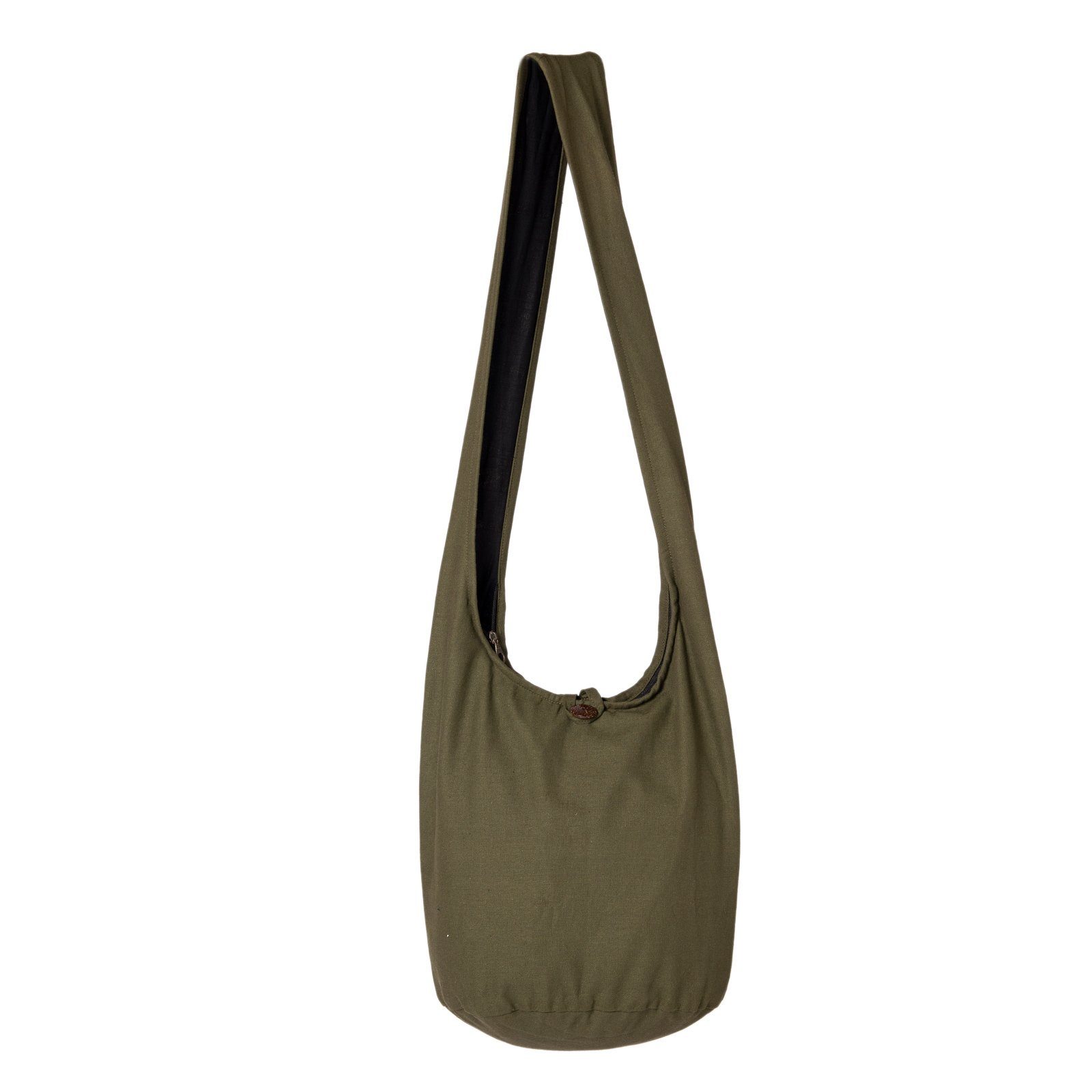 PANASIAM Beuteltasche Schulterbeutel einfarbig Schultertasche aus 100% Baumwolle in 2 Größen, Umhängetasche auch als Wickeltasche Handtasche oder Strandtasche olivengrün
