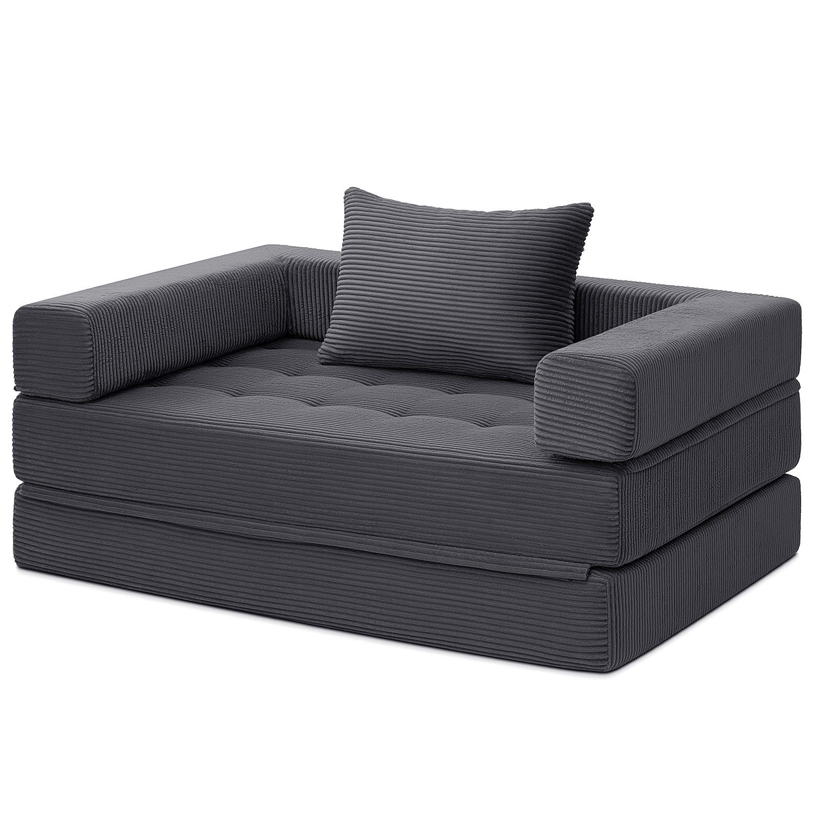 MECO Schlafsofa 5-in-1 umwandelbarer Klappsofa Bett 1-Sitzer Schlafsessel, Breite: 128 cm, Liegefläche 128x180 cm, Cord Bodensofa Schlafcouch mit 1 Kissen und Rückenlehne, bis 150kg