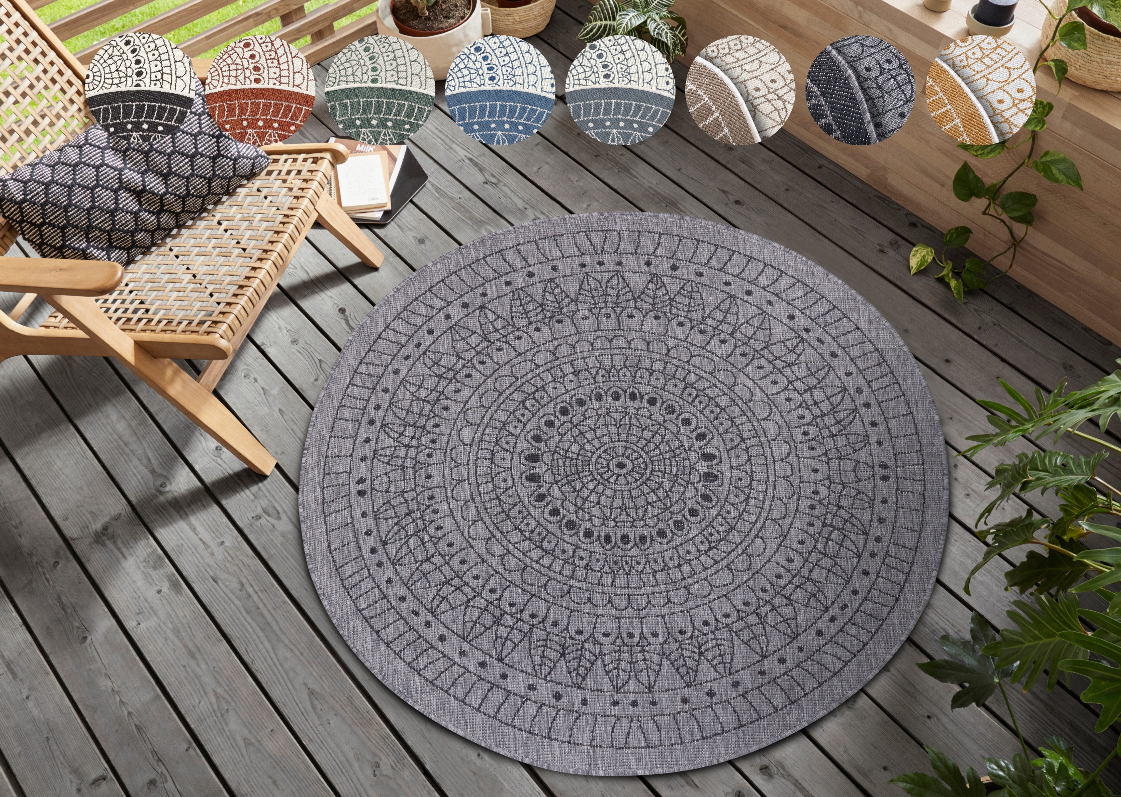 HANSE Home Teppich Porto Wendeteppich, rund, Höhe: 5 mm, In-& Outdoor, Wetterfest, Balkon, Garten, Wohnzimmer, Wasserfest