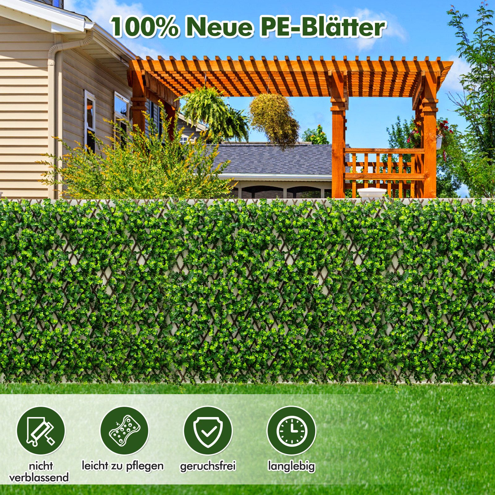 Kunstpflanze Eukalyptus-Blättern, KOMFOTTEU, Pflanzenwand Windschutz Sichtschutzhecke