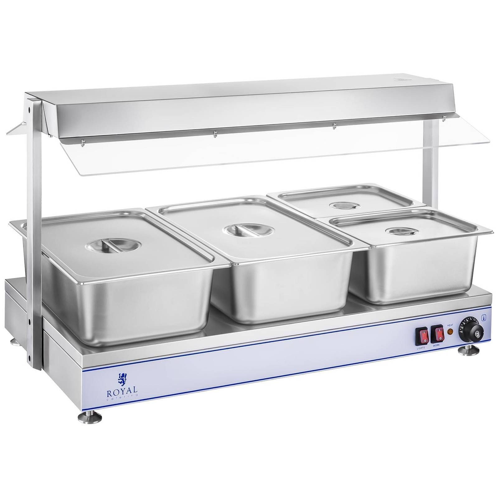 Royal Catering Warmhalteplatte 100 x 50 cm Buffetwärmer 1550 W Speisenwärmer 3 Halogenlampen Gastro, verschiedene Größen