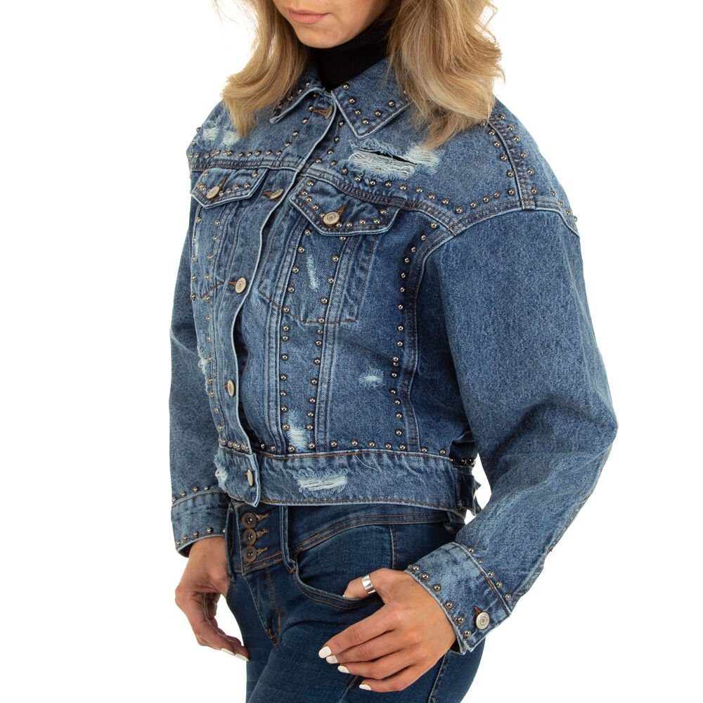 Jeansjacke Nieten in Blau Damen Freizeit Ital-Design Jeansjacke