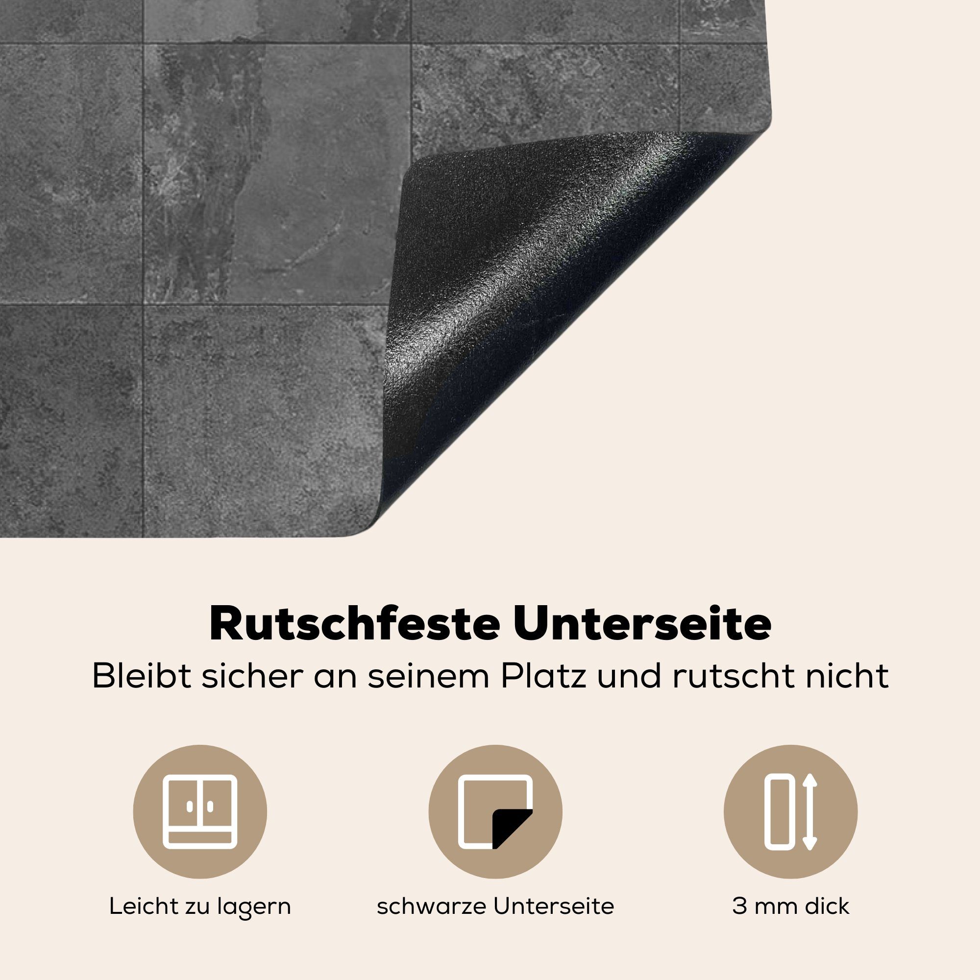 tlg), die cm, MuchoWow Textur küche, für Vinyl, 81x52 Grau, Fliesen - - Schutz (1 Herdblende-/Abdeckplatte Ceranfeldabdeckung Induktionskochfeld