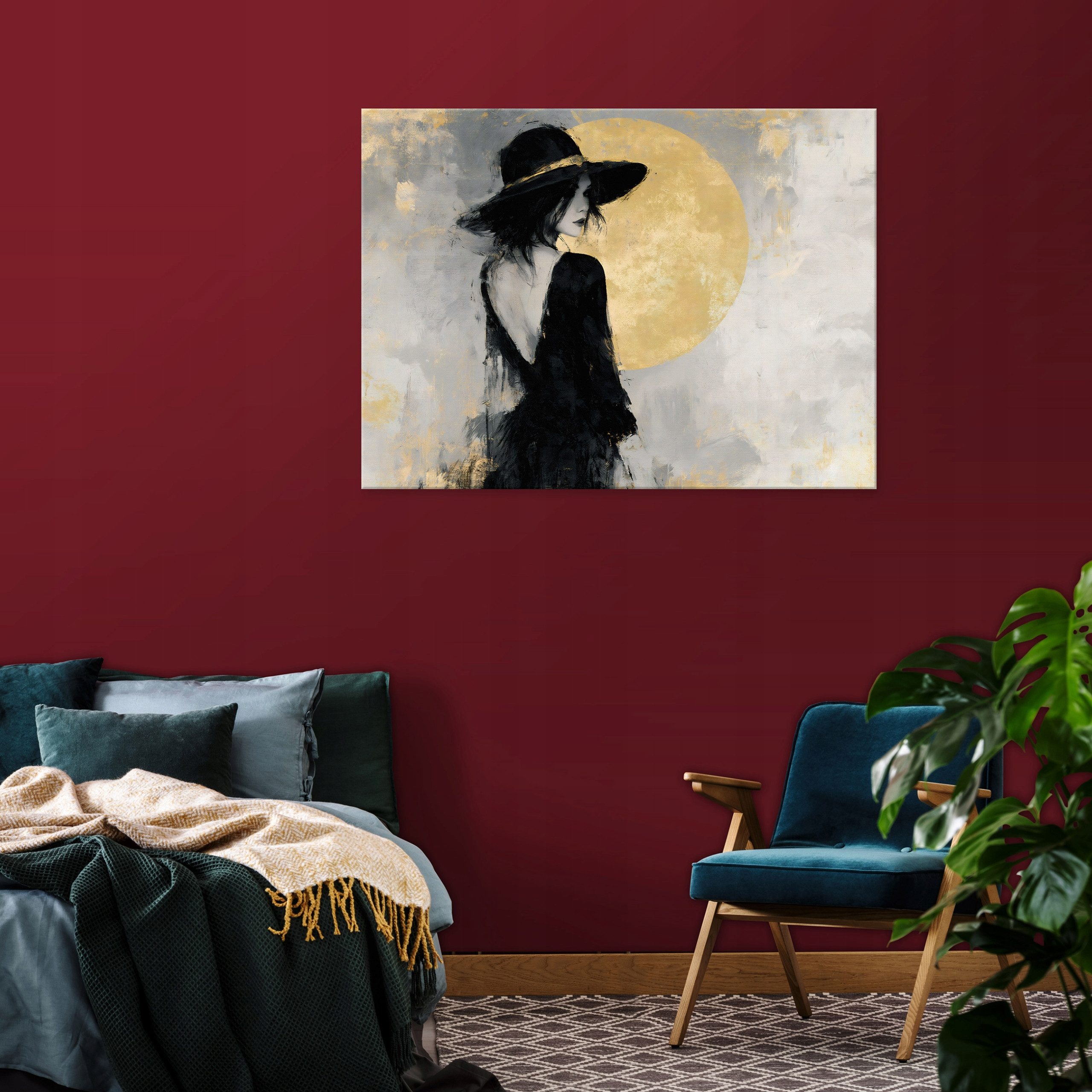 Wallarena Leinwandbild Frau modern goldene Akzente Wohnzimmer Schlafzimmer 60x40 cm, Frau, 40 x 30 cm