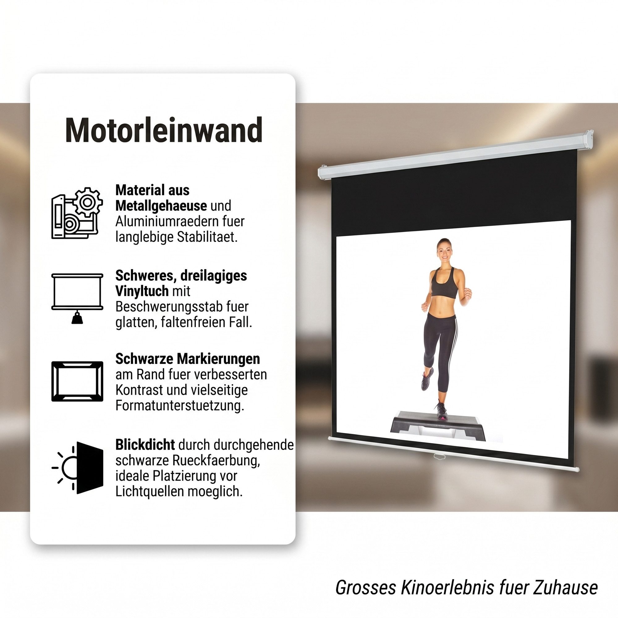 Mucola Beamerleinwand 300x169CM Motor Beamer Leinwand Projektionsleinwand Motorleinwand (Geeignet für HD-Qualität, 16:9, 4:3 und auch 1:1 Formate) – Bild 2 von 5