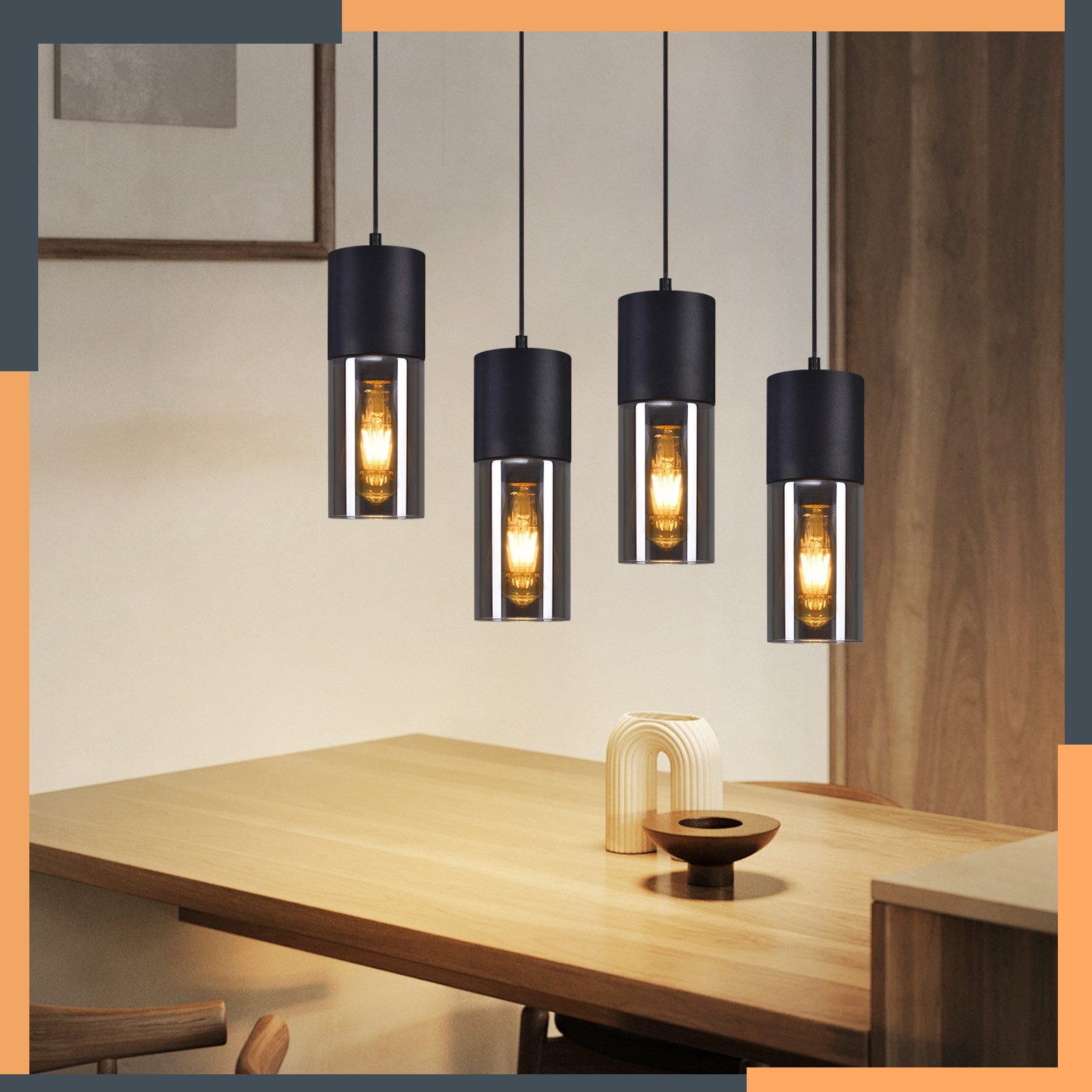 Nettlife Pendelleuchte Schwarz Esstisch E27 1/3/4 Flammig Glasschirm Hängeleuchte, LED wechselbar, Esstisch Wohnzimmer Schlafzimmer