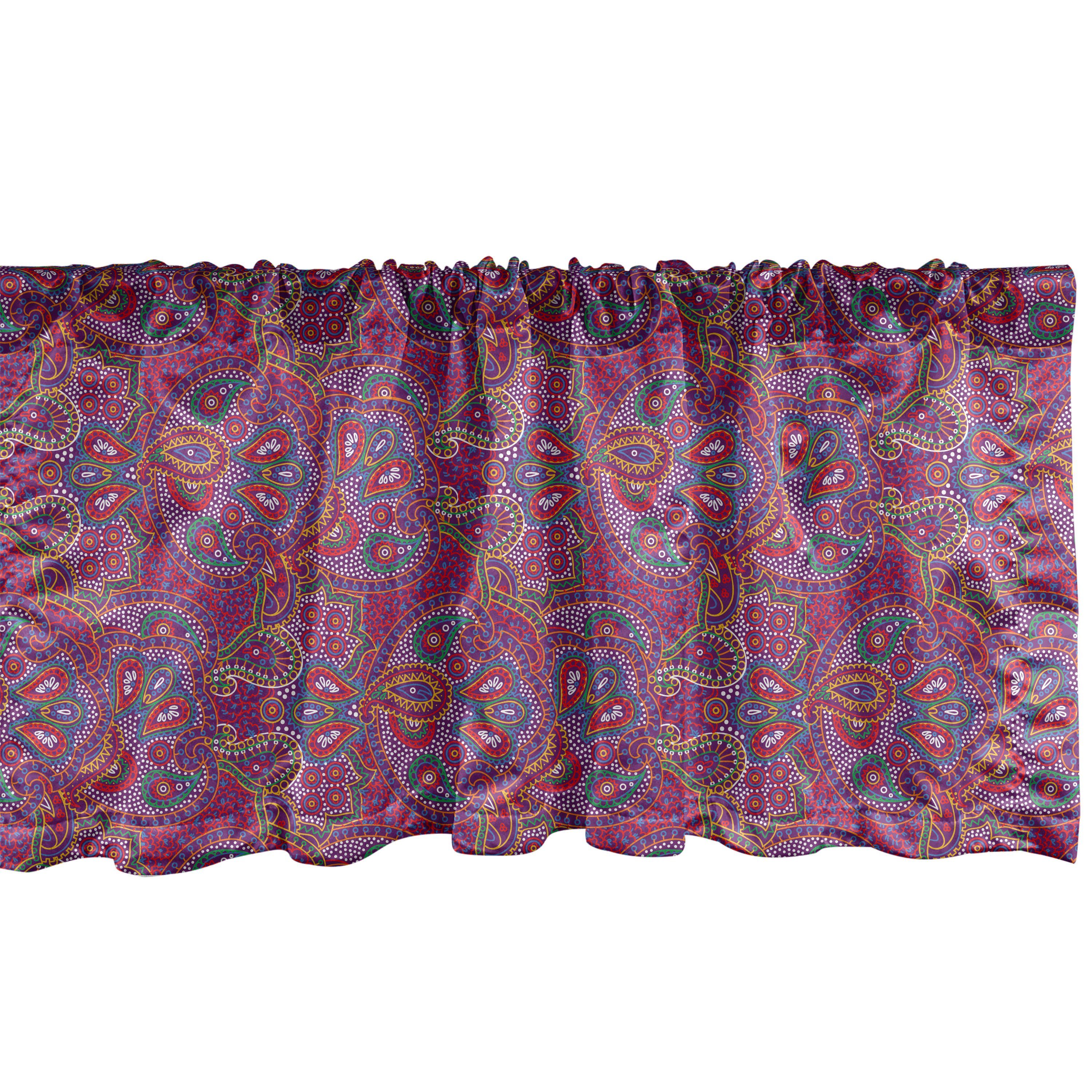 Scheibengardine Vorhang Volant für Küche Schlafzimmer Dekor mit Stangentasche, Abakuhaus, Microfaser, Lila Hippie traditionelle Paisley
