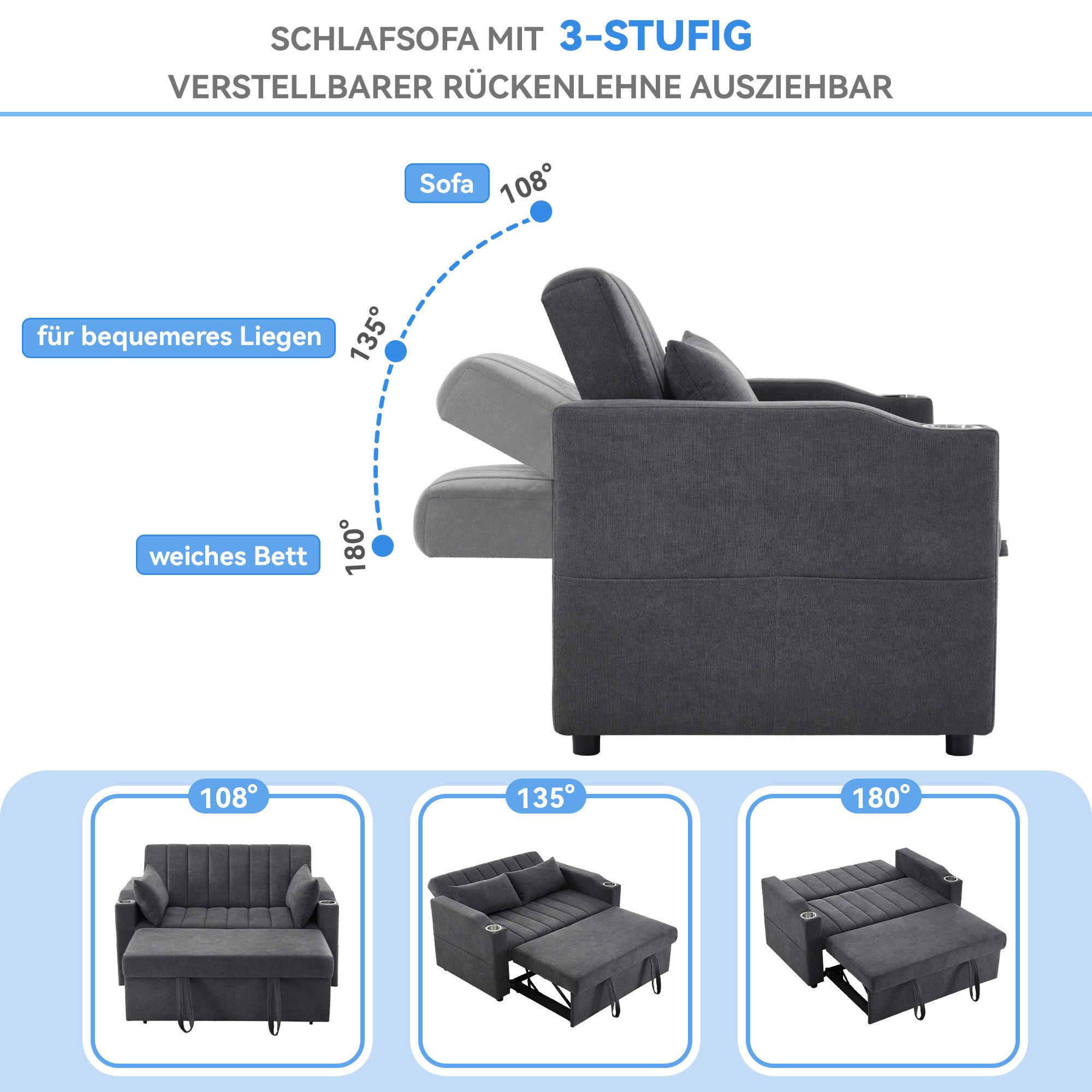 HAUSS SPOLE Schlafsofa mit Schlaffunktion couch Doppelsofa mit verstellbarer Rückenlehne