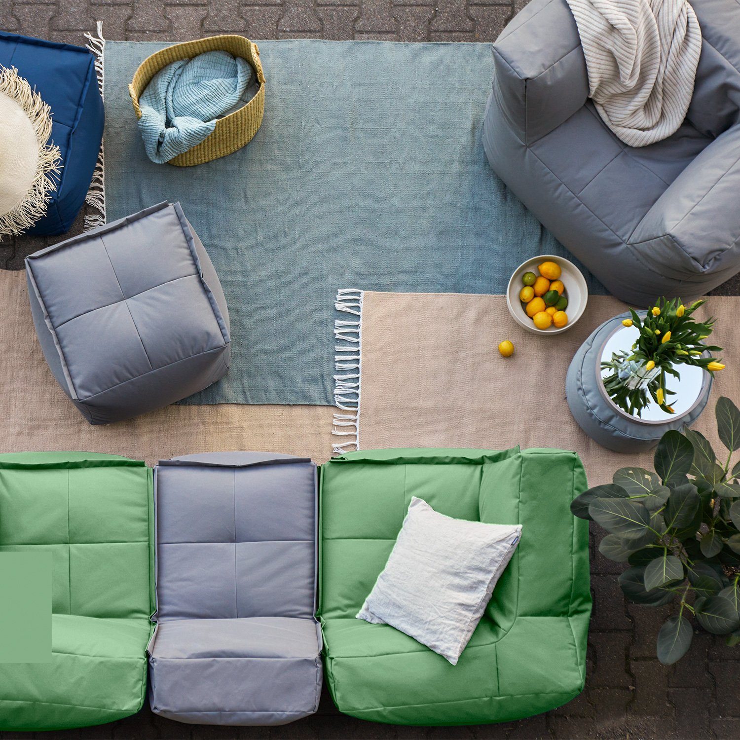 abnehmbarer kombinierbar mit pastellgrün & Sessel System, outdoor Loungeset Modularen dem Bezug Sofa waschbar Lumaland wasserfest individuell erweiterbar In-