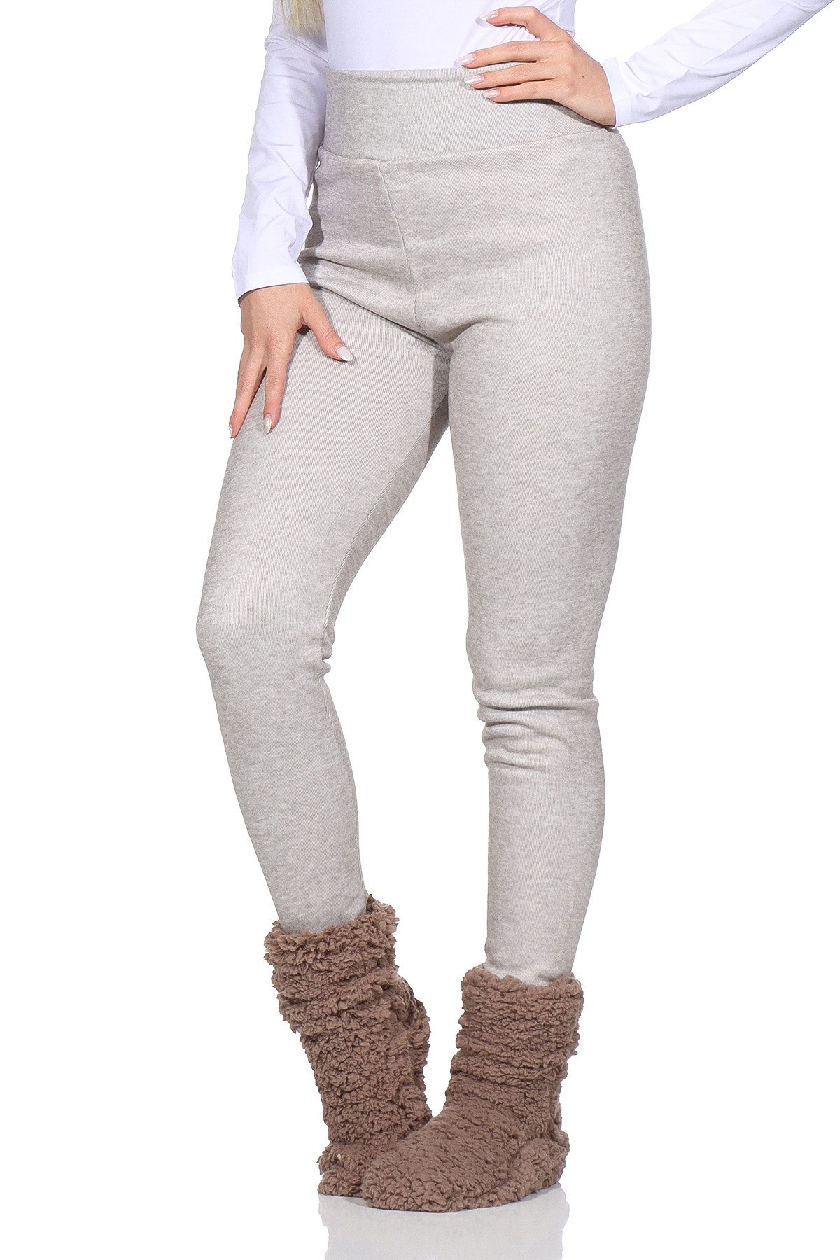 OriginalYou Thermoleggings Damen Leggings warme Thermo Leggings gefüttert Nadelstreifenoptik breiter und hoher Komfortbund, weiches Thermofleece