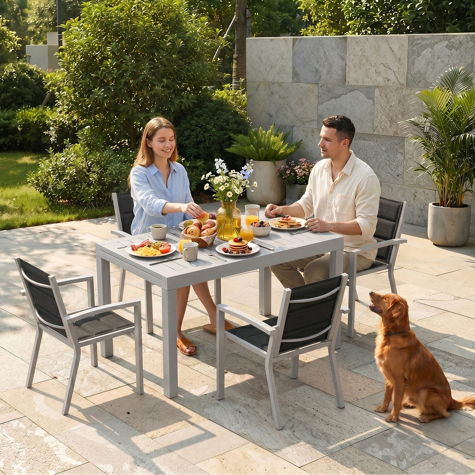 HOMALL Gartenstuhl Stapelbare Aluminiumstühle Outdoor Stühle 2/4/6er Set, Bis 160kg (Gewicht ca. 3,5 kg, erhältlich in drei Farben, geeignet für Camping, Pool,  – Bild 2 von 5